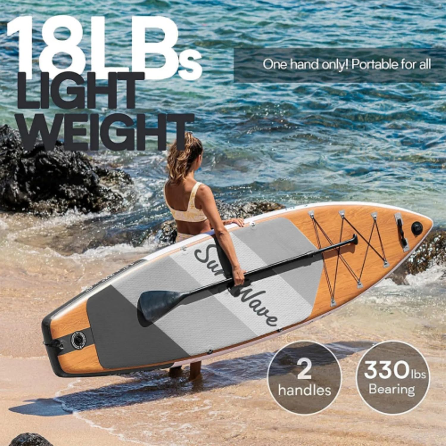 11'x34 x6 Inflatable Stand Up Paddle Board, Surf Paddle Board, Surfboard, with Accessories, Versatile Universal Travel Board, PVC Brushed Material, Maximum Weight Capacity 330 Lbs