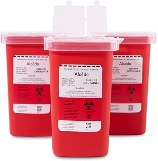 Alcedo Sharps Container for Home Use and Professional 1 Quart (3-Pack) | Biohazard Needle and Syringe Disposal | Small Portable Container for Travel