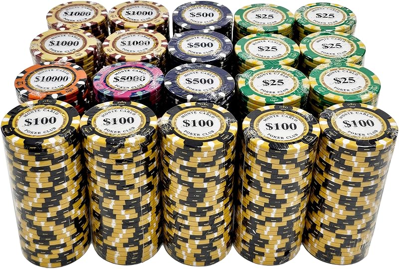 Fichas de póquer compuestas de arcilla Monte Carlo a granel para torneos: calidad de casino de lujo de 13,5 gramos con incrustaciones holográficas y diseño de borde de corona tricolor
