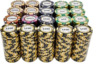 Tournament Bulk Monte Carlo Clay Composite Poker Chips - 13.5-gram Deluxe Casino Quality with Holographic Inlay and Tri-Color Crown Edge Design
