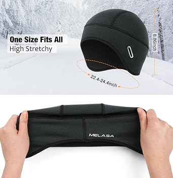 MELASA Winter Helmet Liner Skull Cap, Fleece Lined Warm Cycling Cap with Glasses Holes, Thermal Hat Beanie for Men Women