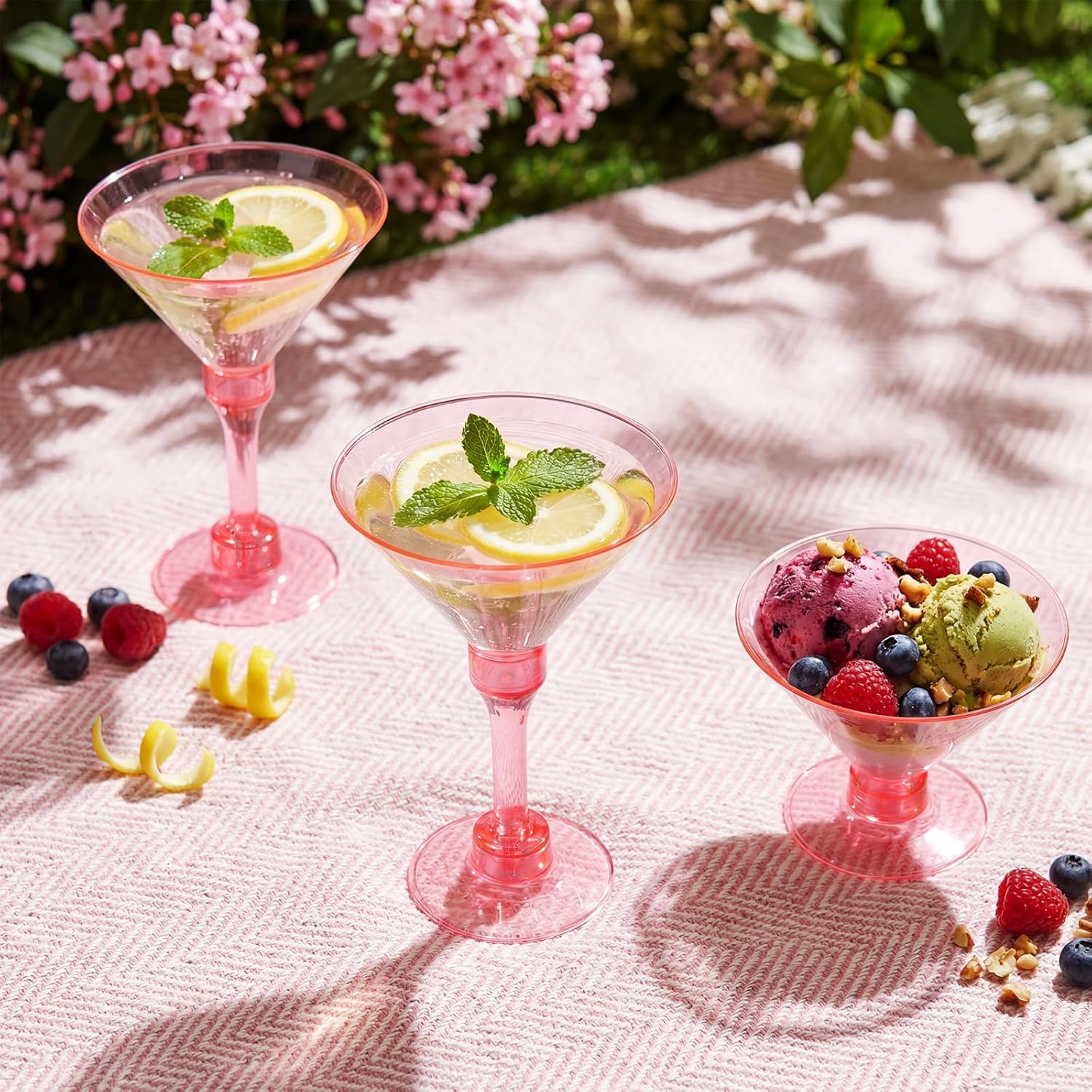 Baderke 50 Pack Hot Pink Plastic Martini Glasses, 5 oz 2-in-1 Disposable Cocktail & Dessert Cups, Detachable Unbreakable Glassware for Bachelorette Party, Wedding Reception, Bar