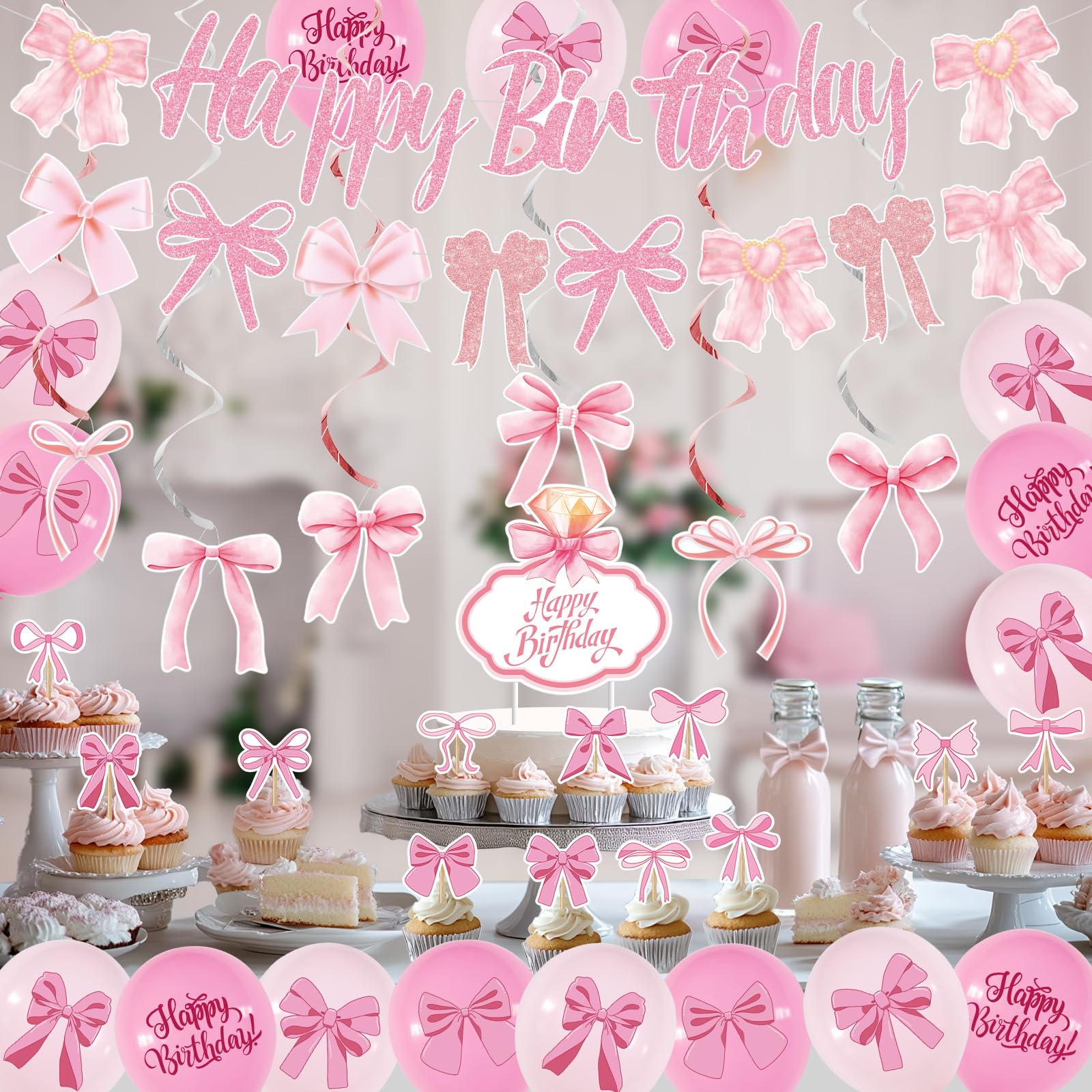 1-delige/3-delige set roze tafelkleden met strik voor een babyshower