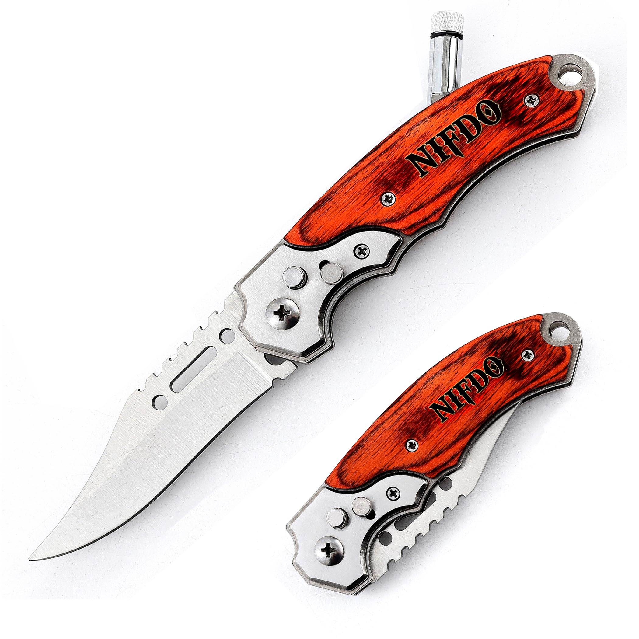 NIFDO Pocket Folding Knife With Led Light Survival Tactical Military Folding Pocket Knives Sharp Blade Hunting Camping Hiking, Viking Gift For Son, Brother, Husband, Silver