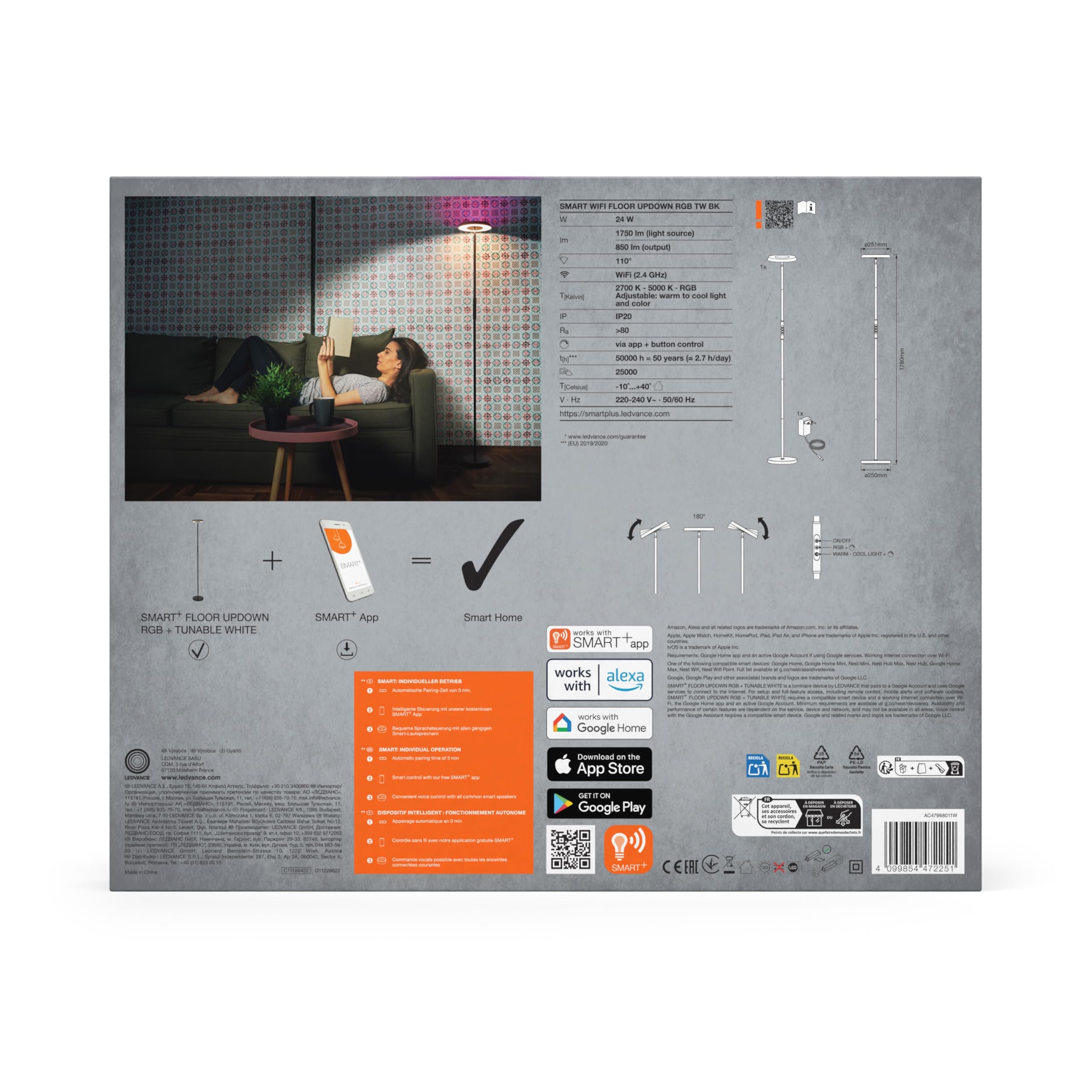 Ledvance - LED RGBW Dimbare Vloerlamp SMART FLOOR Led 13 5w 230v Wi Fi