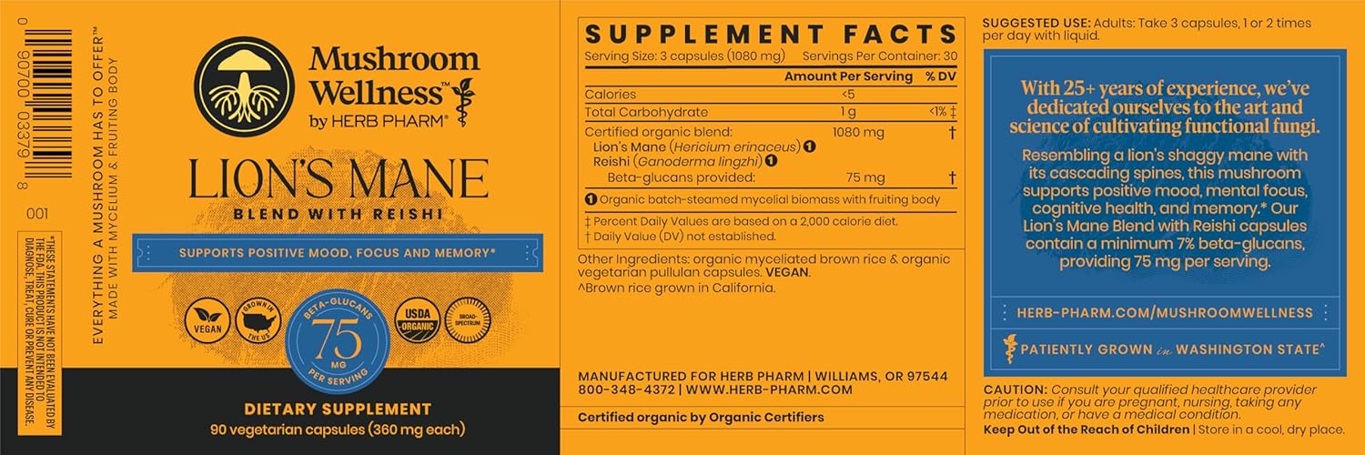 Mushroom Wellness Lion’s Mane Blend with Reishi: Organic Lion's Mane & Reishi Mushroom Capsules, Mushroom Powder Supplement, Supports Cognitive Health, Memory, and Mental Focus, 90 Vegan Capsules - Image 14
