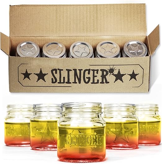THE SLINGER Shot Glasses Set Mini Mason Jars with Lids (5