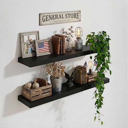 Miniatura 17 de IAE Estantes flotantes de pared de nogal de 16 pulgadas, estantes de baño montados en la pared, estante invisible, estantes flotantes de cocina,