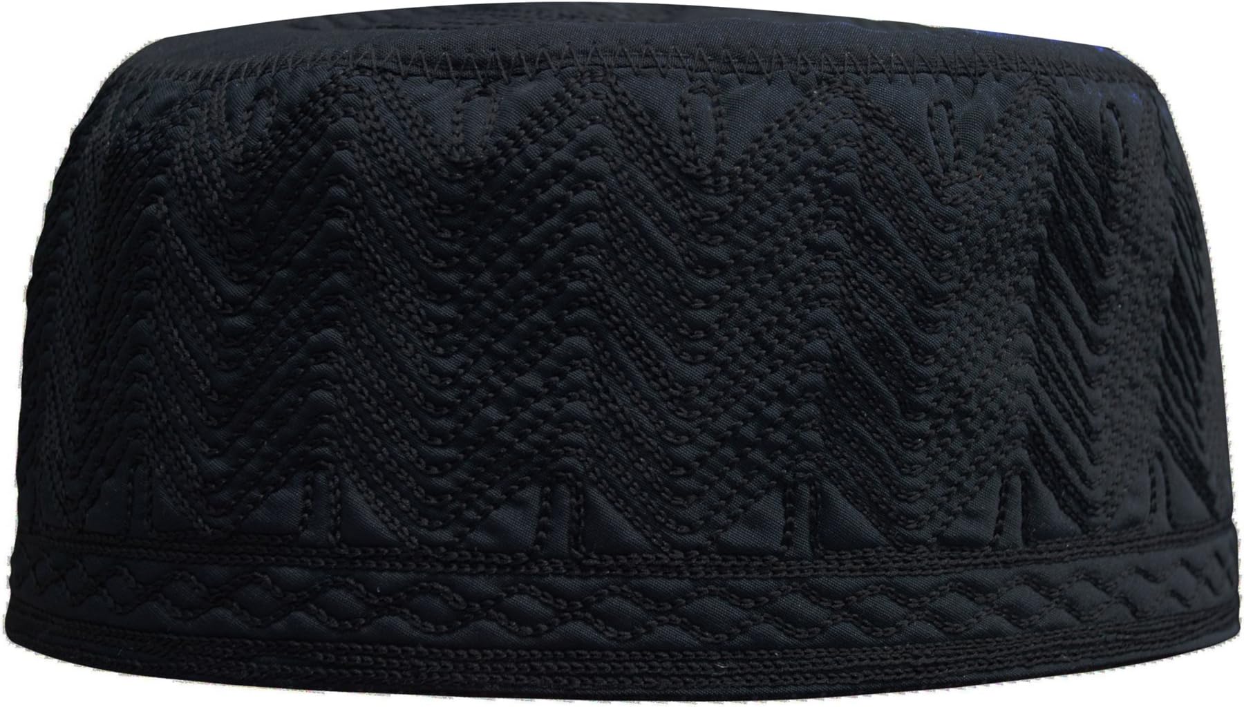 TheKufiBeautiful Black Embroidered Cotton Kufi Muslim Kufi Takke Peci Kofia Hat – Large – 4X Available