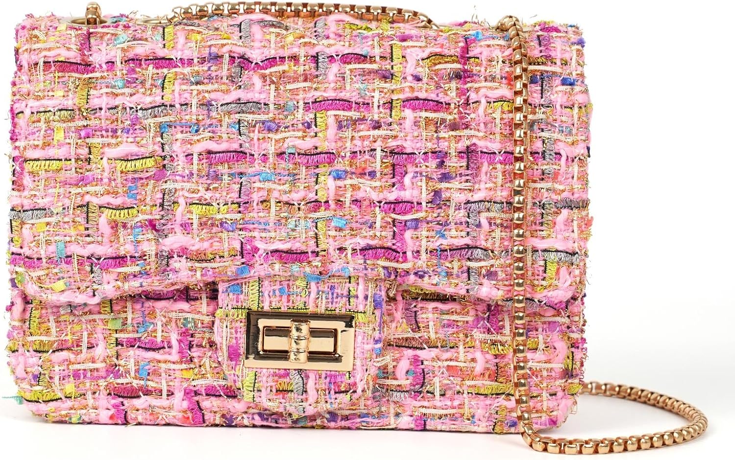 Women's Tweed Plaid Shoulder Bag Trendy Purse Handbag PU Leather Crossbody Evening Bag Quilted Satchel Clutch Tote