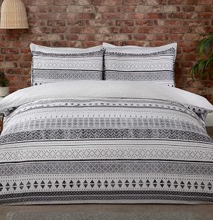 Sleepdown Aztec Geo Stripe Black White Grey Boho Reversible Soft Easy Care Duvet Cover Quilt Bedding Set with Pillowcase - Single (135cm x 200cm)