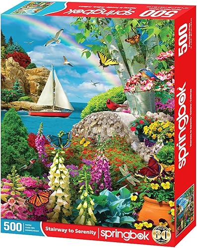 Miniatura 2 de Springbok Stairway to Serenity - Rompecabezas de 500 piezas para adultos por Arist Alan Giana - Colorful Garden by The Ocean - Tamaño acabado 23.5 x