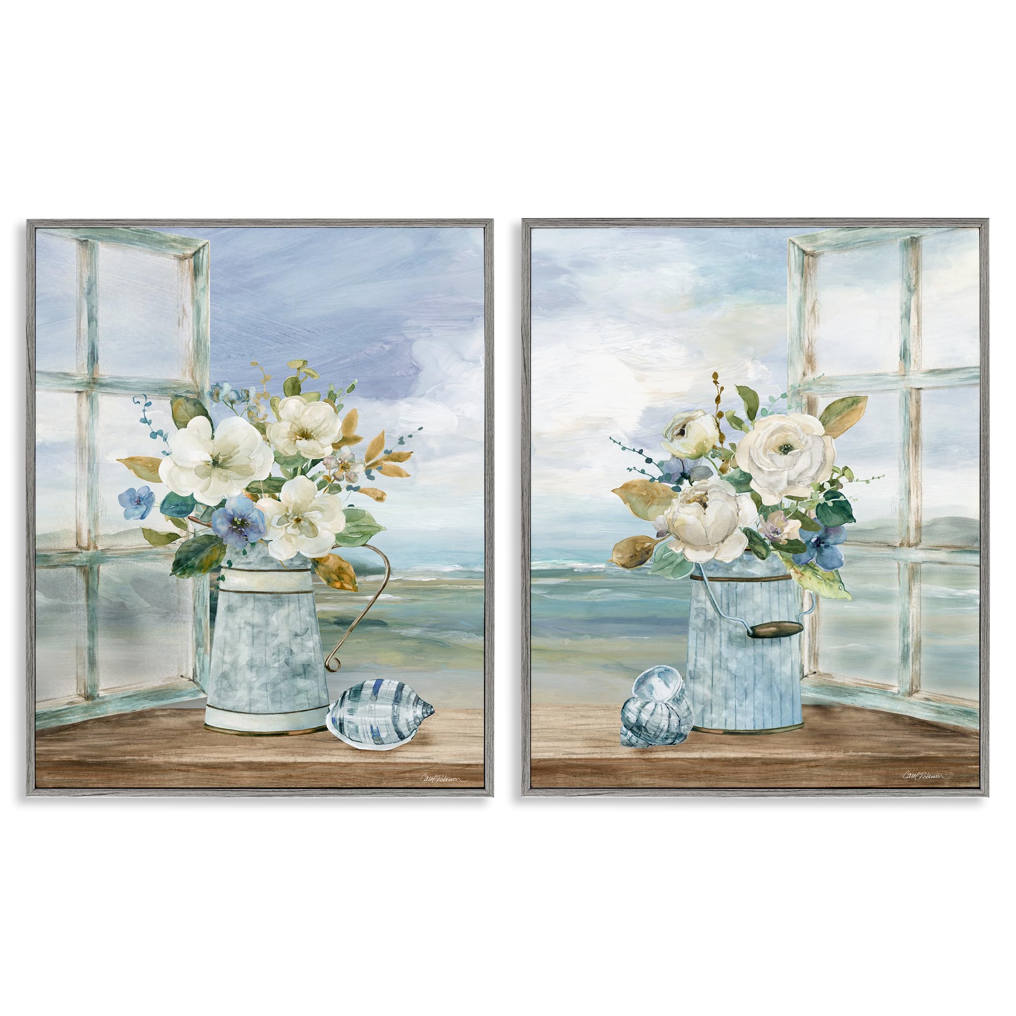 'Seaside Bouquets in Window'| 2pc Framed Giclee Art Set 2