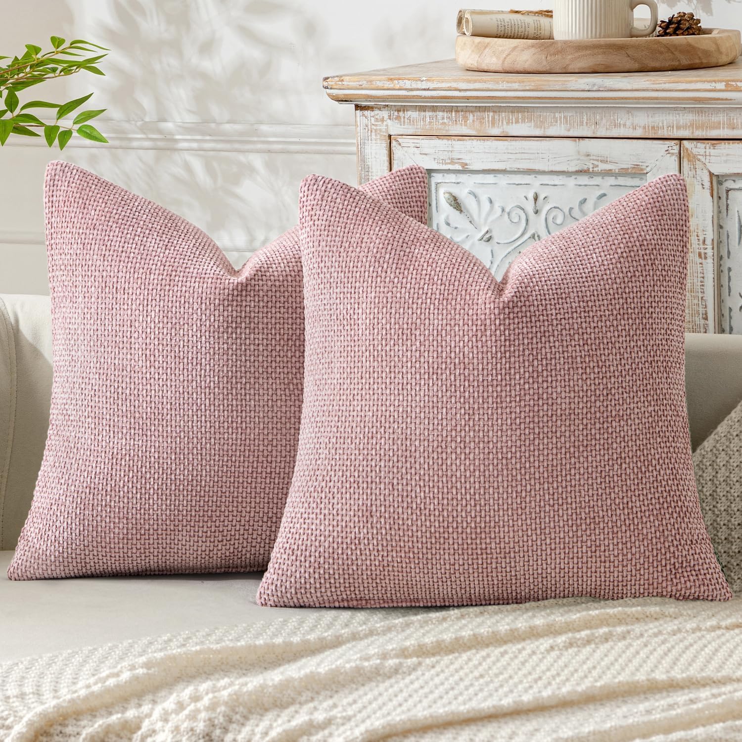 MIULEE Kissenbezug 40x40 2er Set Chenille Rosa Kissenbezüge Sofakissen Weiche Dekokissen Kissenhüllen mit Elegantem Design CouchKissen Zierkissen für Bett, Sofa und Wohnzimmer