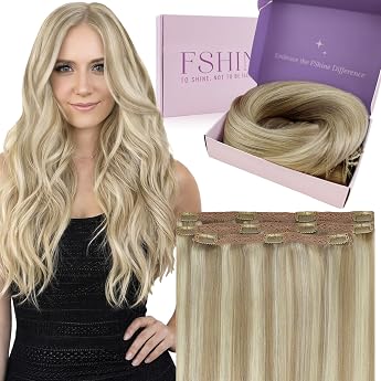 Fshine Clip-In Real Hair Extensions 30 cm 3 Pieces 50 g Ash Blonde Strands