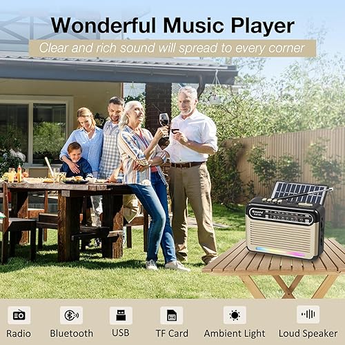 Miniatura 2 de G Keni Radio solar portátil AM FM SW con batería recargable, radio Bluetooth de onda corta, recepción fuerte, entrada de tarjeta USBTF, panel solar,