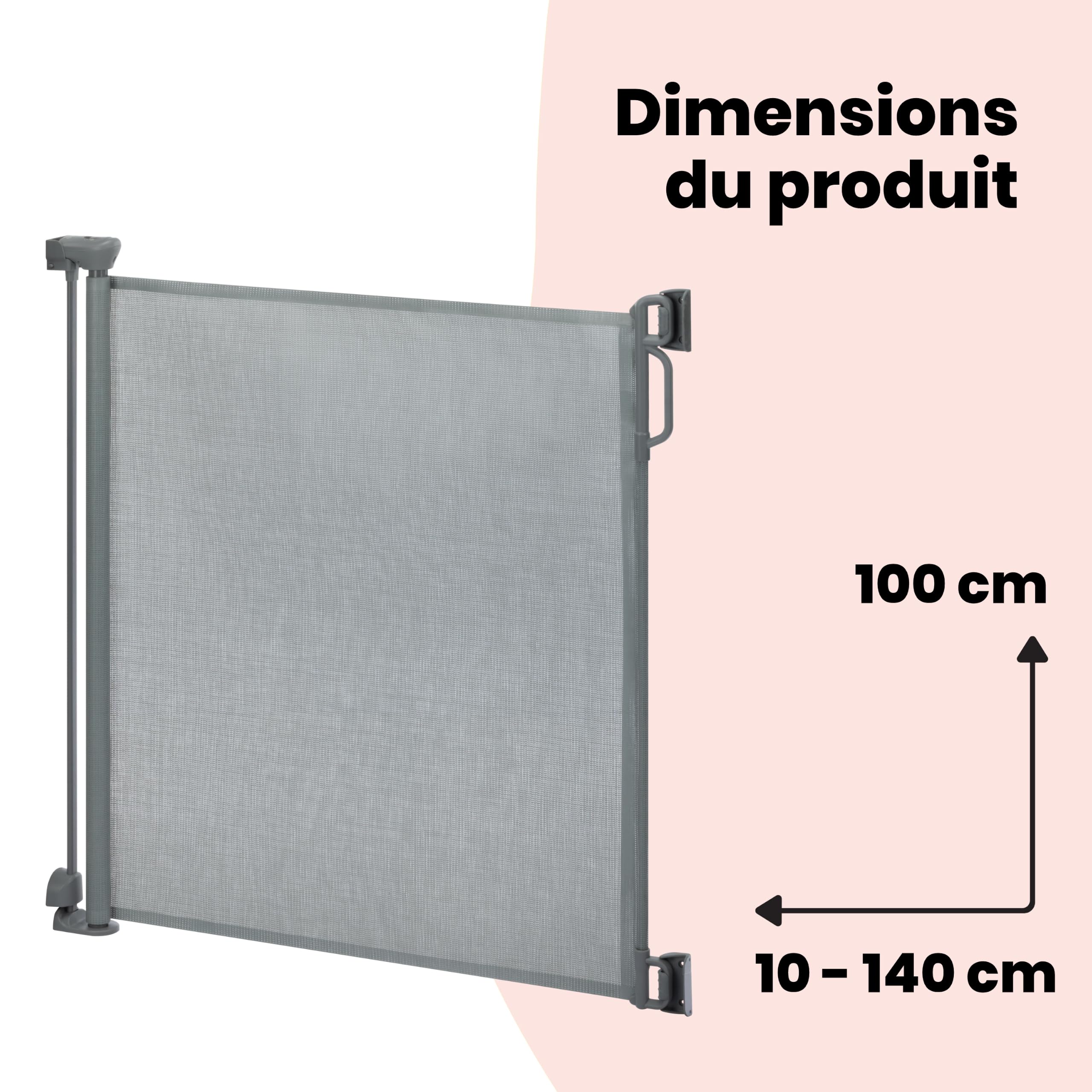 Safety 1st Barriere Retractable, Barriere Bebe 140 cm, Light Grey | Extensible Jusqu’à 140 cm, Barrière Sécurité Enfant Réglable, Double Verrou, Installation Rapide