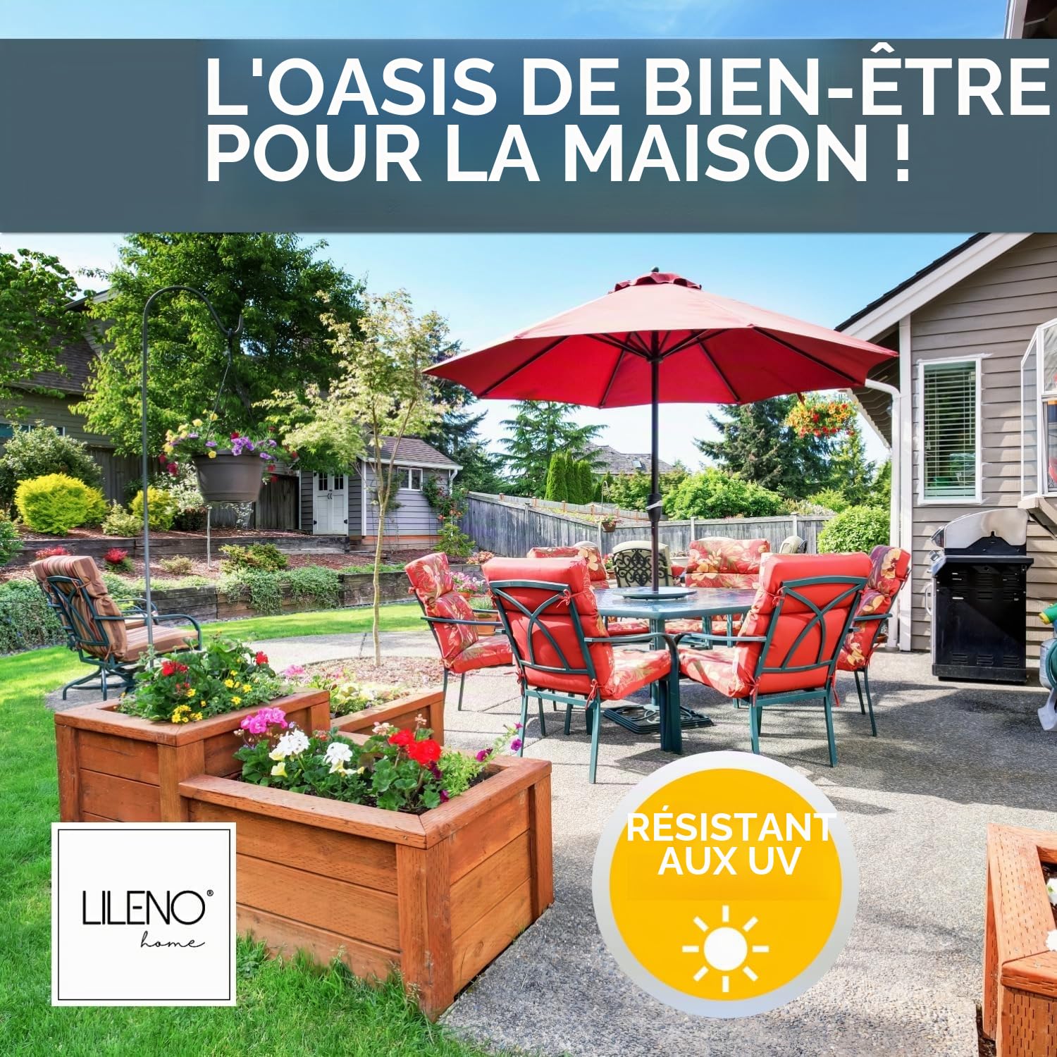 LILENO HOME MIA Coussins pour chaise de jardin, à dossier haut, anthracite, confortables pour meubles de jardin, coussins de chaise pour chaises de jardin et chaises pliantes
