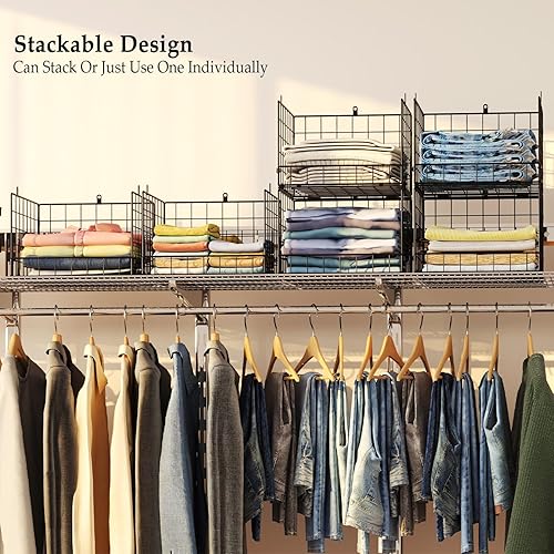 Miniatura 4 de Paquete de 4 organizadores de armario y estantes de almacenamiento para ropa, 4 niveles apilables, cesta de almacenamiento para ropa, suéter, jeans,