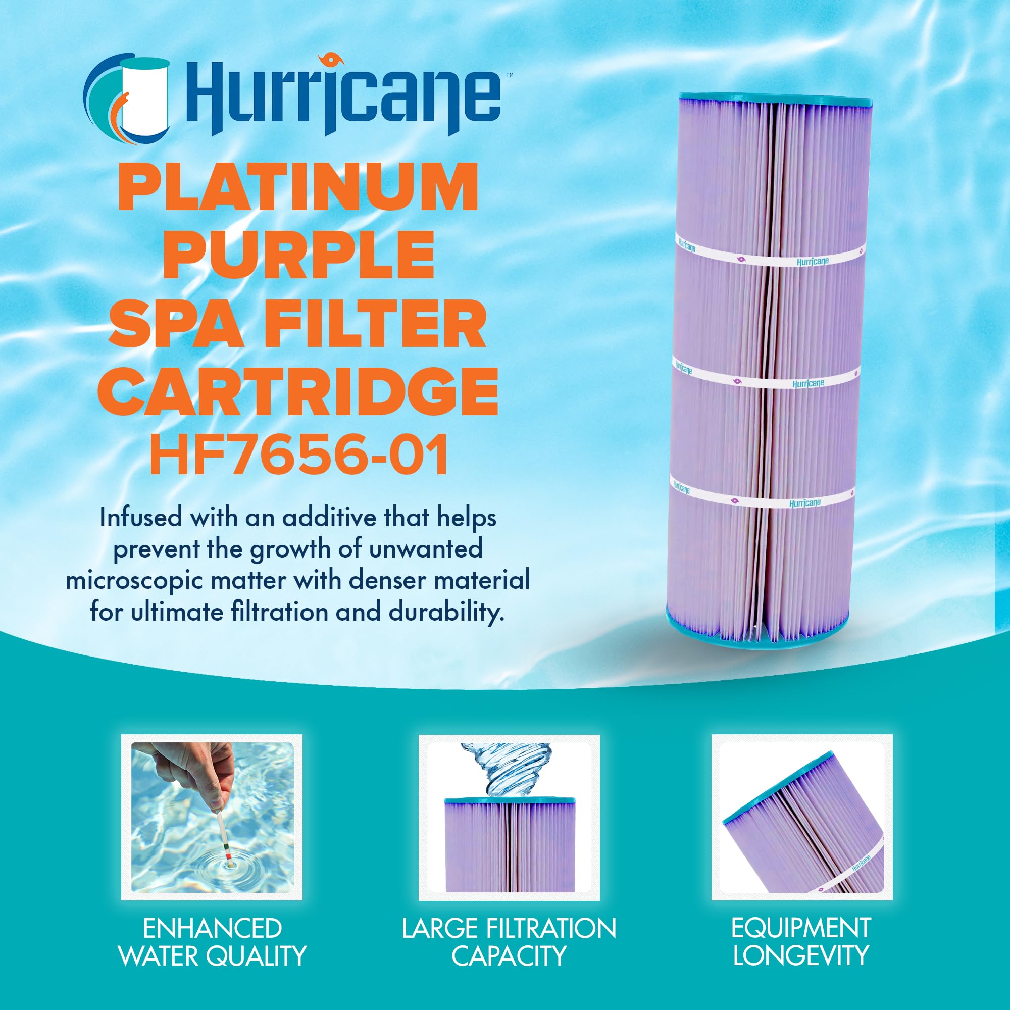 Hurricane Filters 2 Pack HF7656-01P Platinum Purple Pool Filter Cartridge - Replacement for PA50, Unicel C-7656, Filbur FC-1240, Hayward Star-Clear C500, Hayward C550, Pentair Purex CF-50
