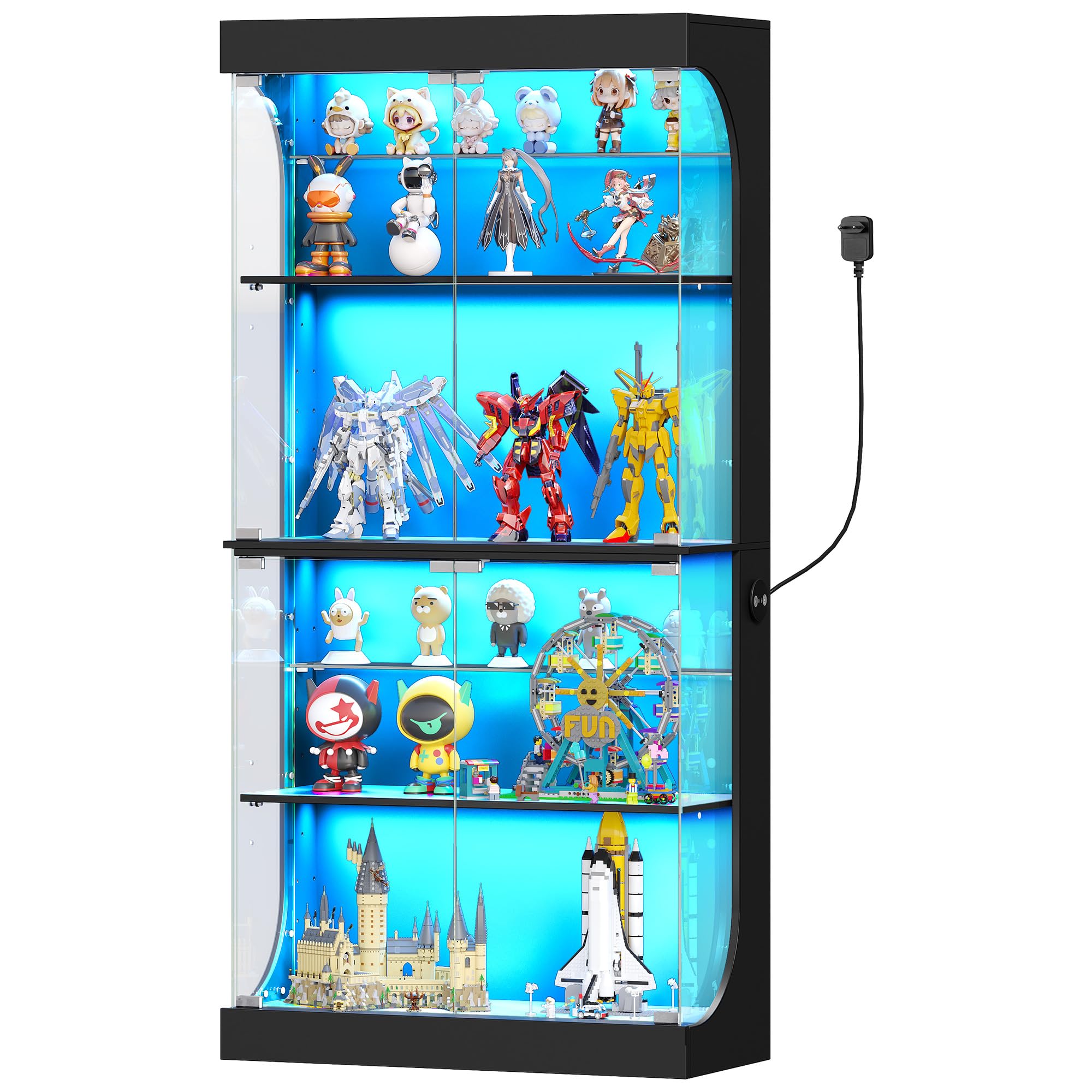 Hzuaneri Vitrine, Glastvitrine mit Intelligente Sensorik, Vitrinenschrank mit RGB-Leuchten, mit 6 Regalen, für Büro, Wohnzimmer, Schwarz, 35 x 80 x 165 cm, DC00206XEU