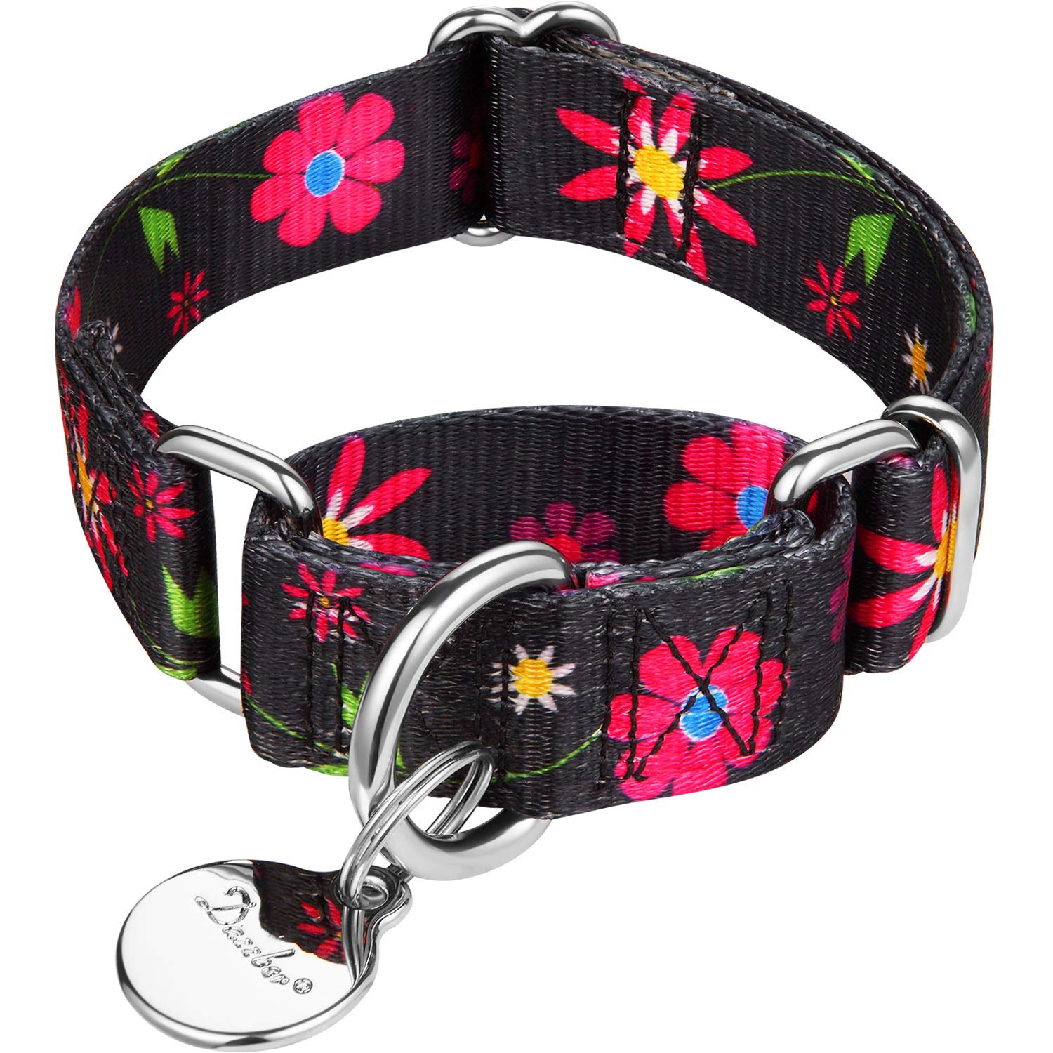 DazzberComfortable Floral Print Martingale Dog Collars, Sun Flower, Large, Neck 17 Inch to 25 Inch, Adjustable Dog Collar Heavy Duty