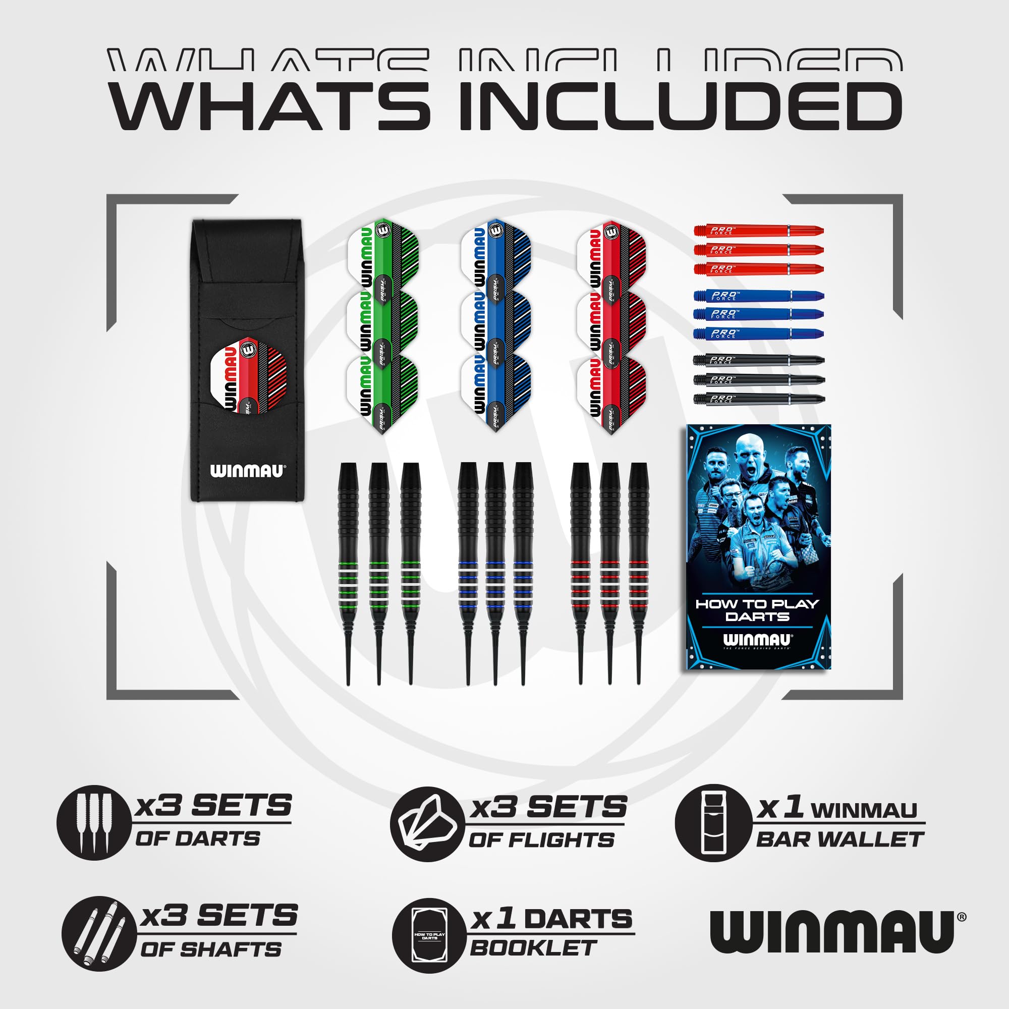 WINMAU Rookie Multi Softip (Plastic Tips) Brass Darts Set, Blue, Red and Green, Standard - Image 2