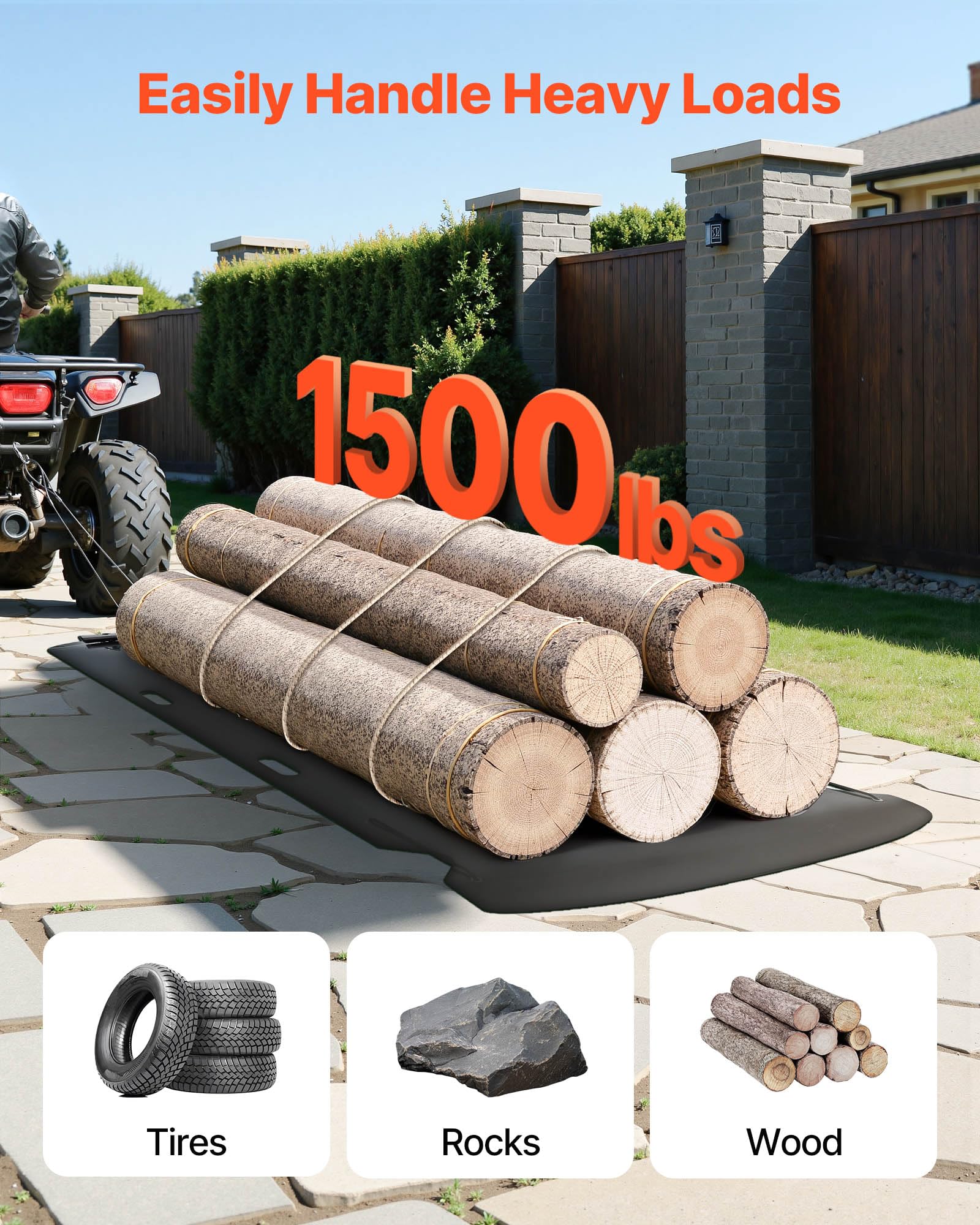 VEVOR Traîneau à Cerfs, 230x117,5 cm, Traîneau de Chasse Utilitaire PEHD, Charge 680 kg, Traction Manuelle, Remorquage Compatible VTT UTV Tracteur, Tapis Transporteur pour Jardin, Pêche Glace, Bois
