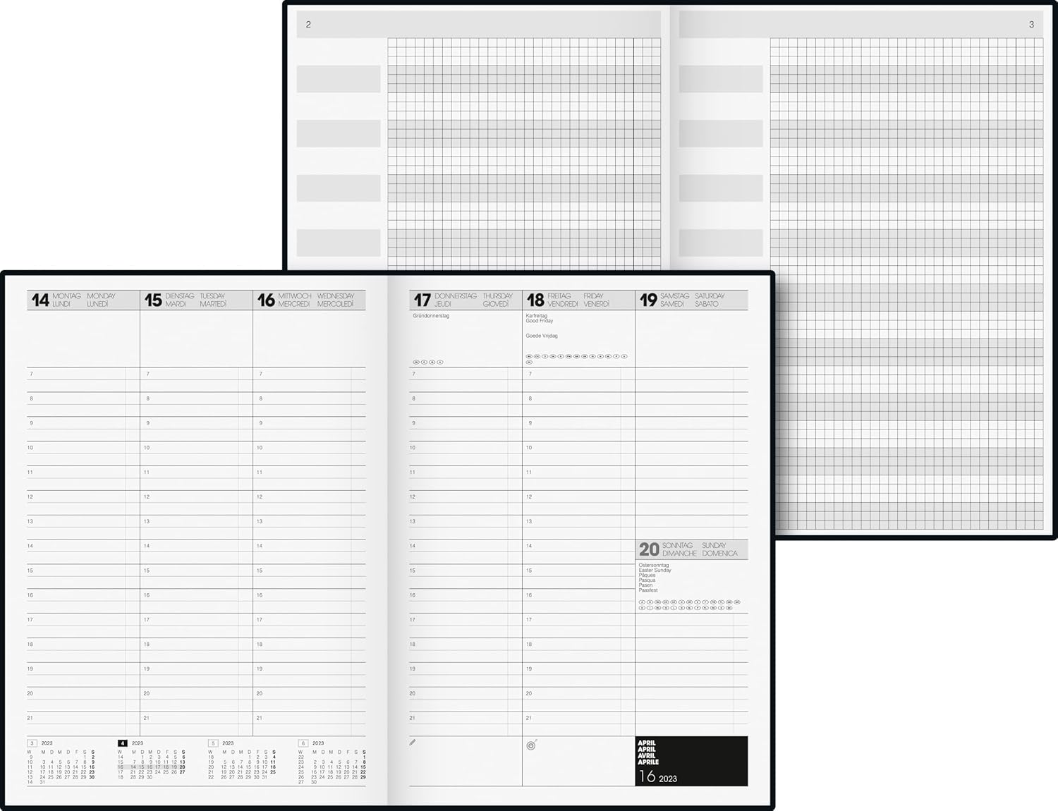 Brunnen TimeCenter 724 Weekly Calendar 2023 A4 Black 2 Pages = 1 Week, Desk Planner Date Book