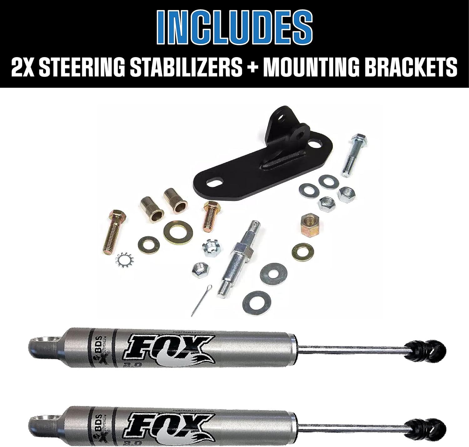 BDS Fox Shocks 2.0 Dual Steering Stabilizer Kit for 2005-2022 Ford F-250 and F-350 Super Duty 4WD with 2 Inch Lift or More | Includes Damper Bracket Mounting Kit and TrendsAuto Decal | 98224010 55380