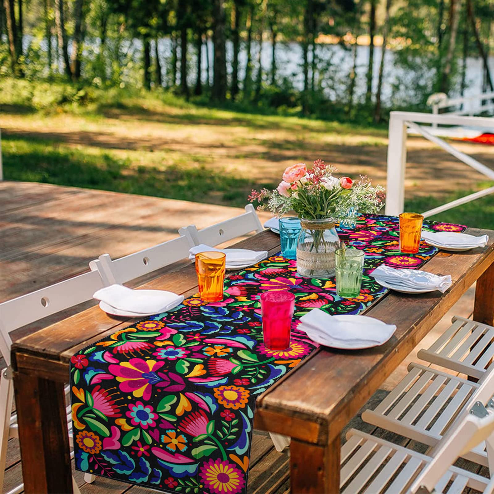 2 Runner Tavolo Messicani 35.5x213cm + 16 Striscioni Picado - Set Decorazione Feste E Matrimoni - Foto 2