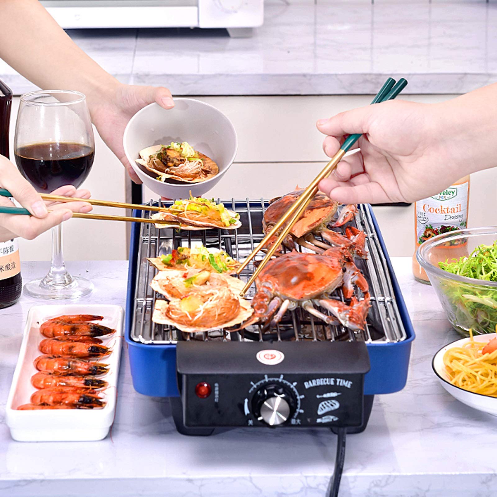 Zestawy narzędzi do grillowania, do użytku wewnątrz, grill elektryczny, bezdymny, 1500 W, elektryczny grill i nieprzywierające płyty grillowe z regulacją temperatury, zdejmowana taca ociekowa