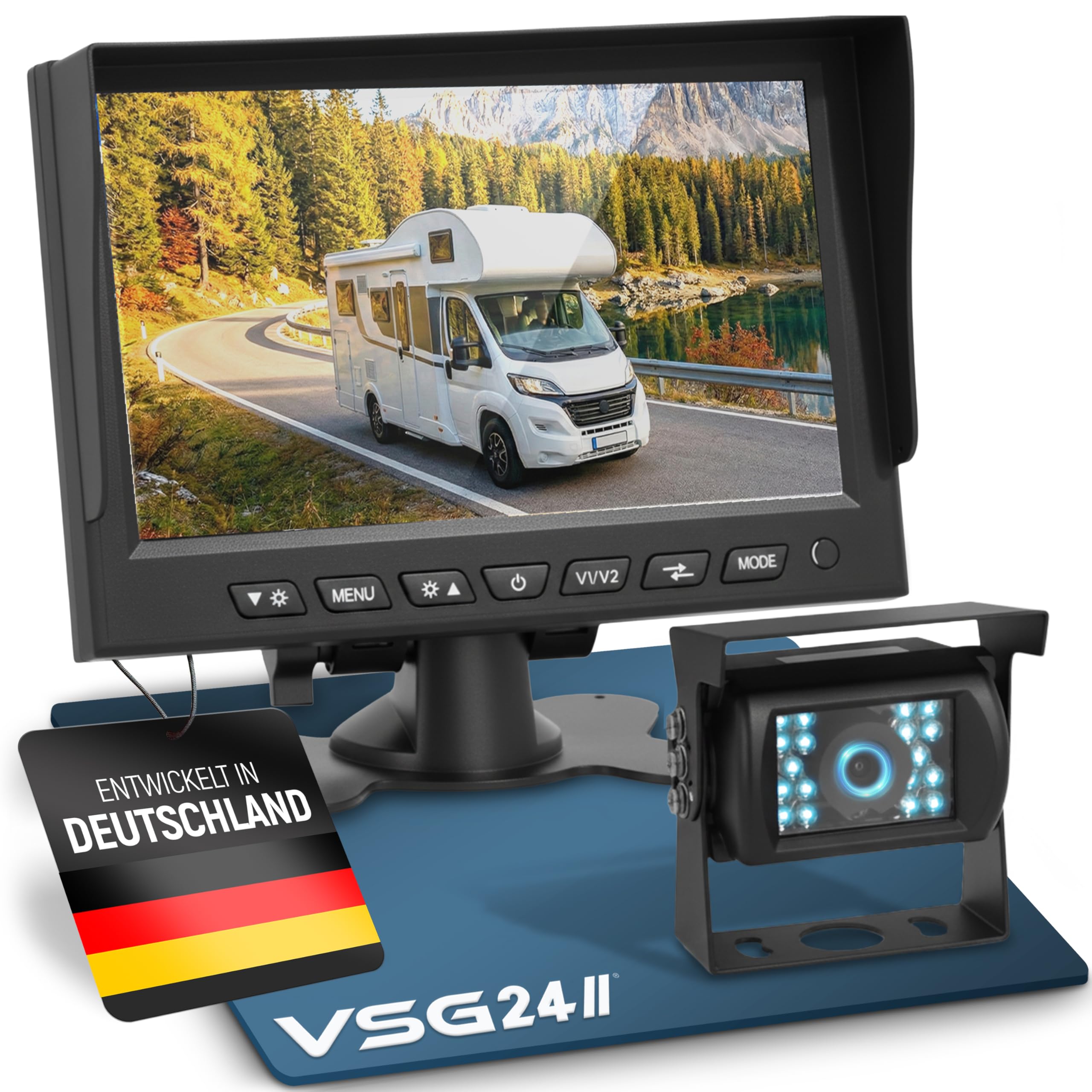 VSG24 Rückfahrkamera 7" Camper-Set Wasserdicht Nachtsicht 12V-24V Rückfahrsystem für Auto Wohnwagen LKW