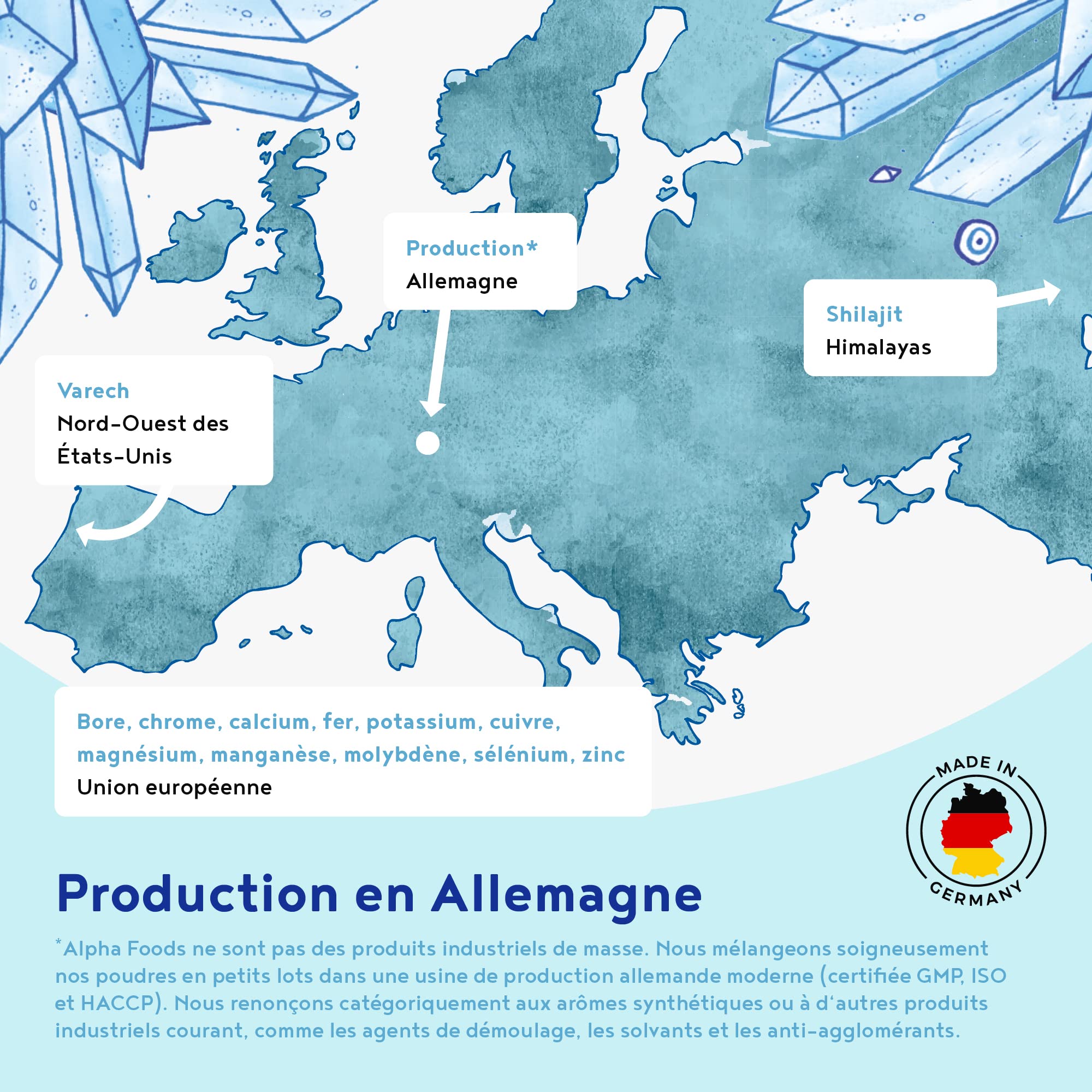 Minéraux et oligo-éléments - Avec l'essence d'origine Shilajit - Sans additifs ni substances auxiliaires - Mélange optimalement biodisponible de composés minéraux actifs - 450g de poudre