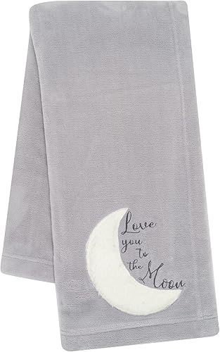 Lambs & Ivy Goodnight Moon - Manta de bebé de forro polar bordada y apliques gris