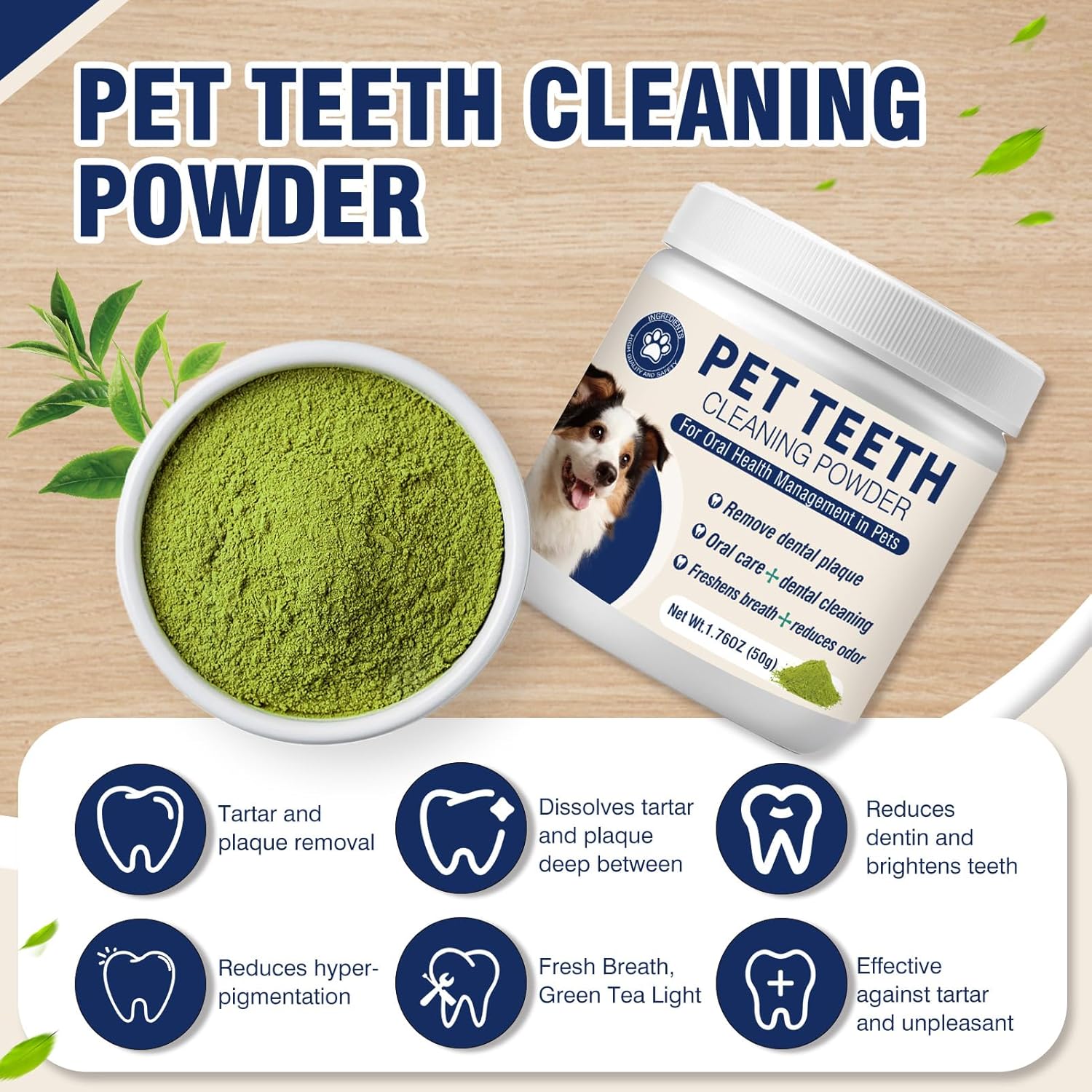 Dental Powder for Dogs Teeth Fresh Breath and Teeth Cleaning Contains Natural Ingredients and Probiotics Dental Powder Dog Tartar and Plaque Removes Tooth Cleaner for Dogs 50g (60-Day Supply)