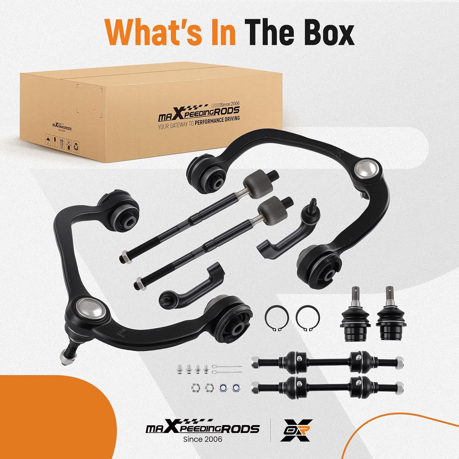 maXpeedingrods 10Pcs 4WD Front Upper Control Arm Kit for Ford F-150 2009-2014, Suspension Kit with Lower Ball Joints, Sway Bar Links, Outer & Inner Tie Rod, K80306 K80308