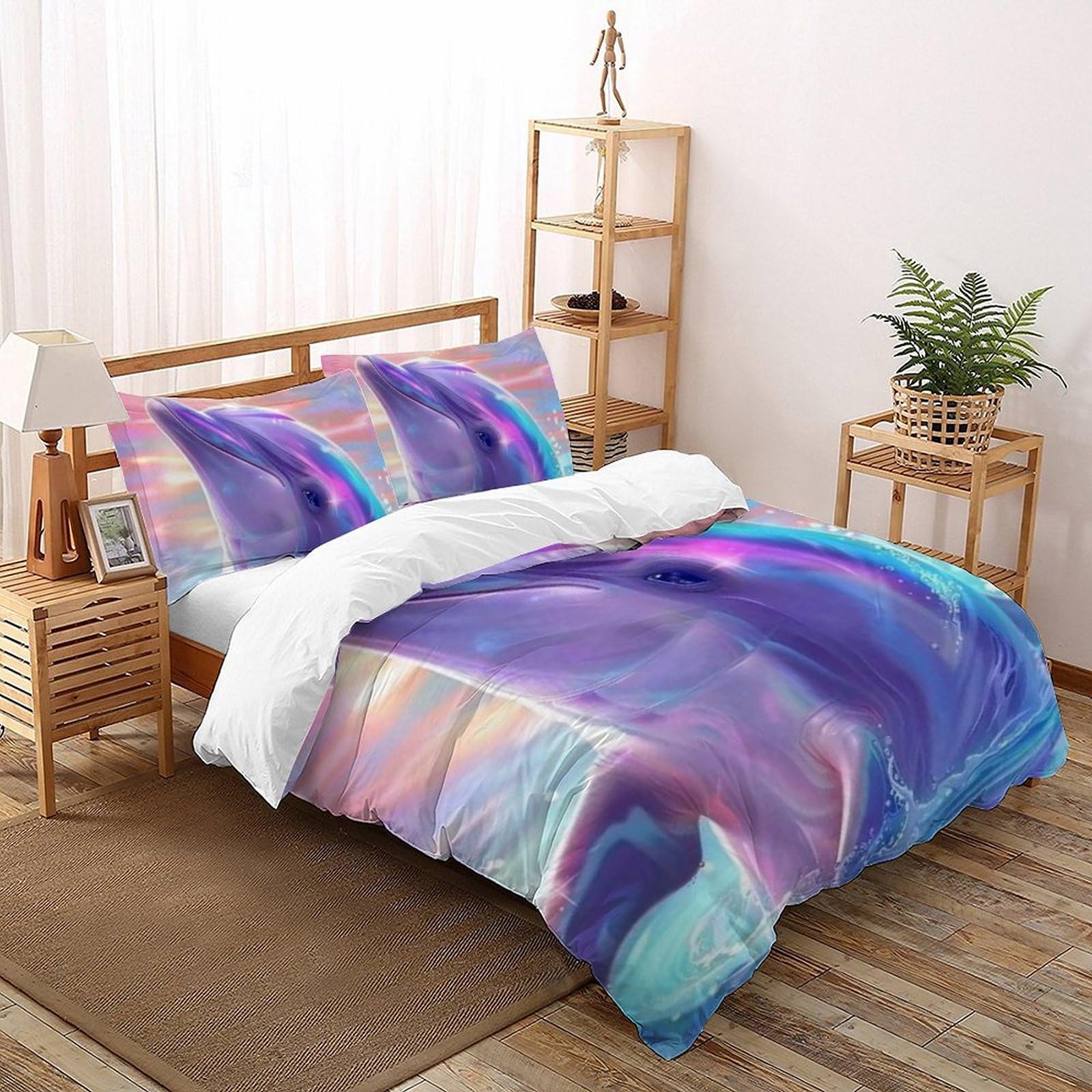 Duvet coton dauphins 200x200cm antistatique avec 2 taies d'oreiller