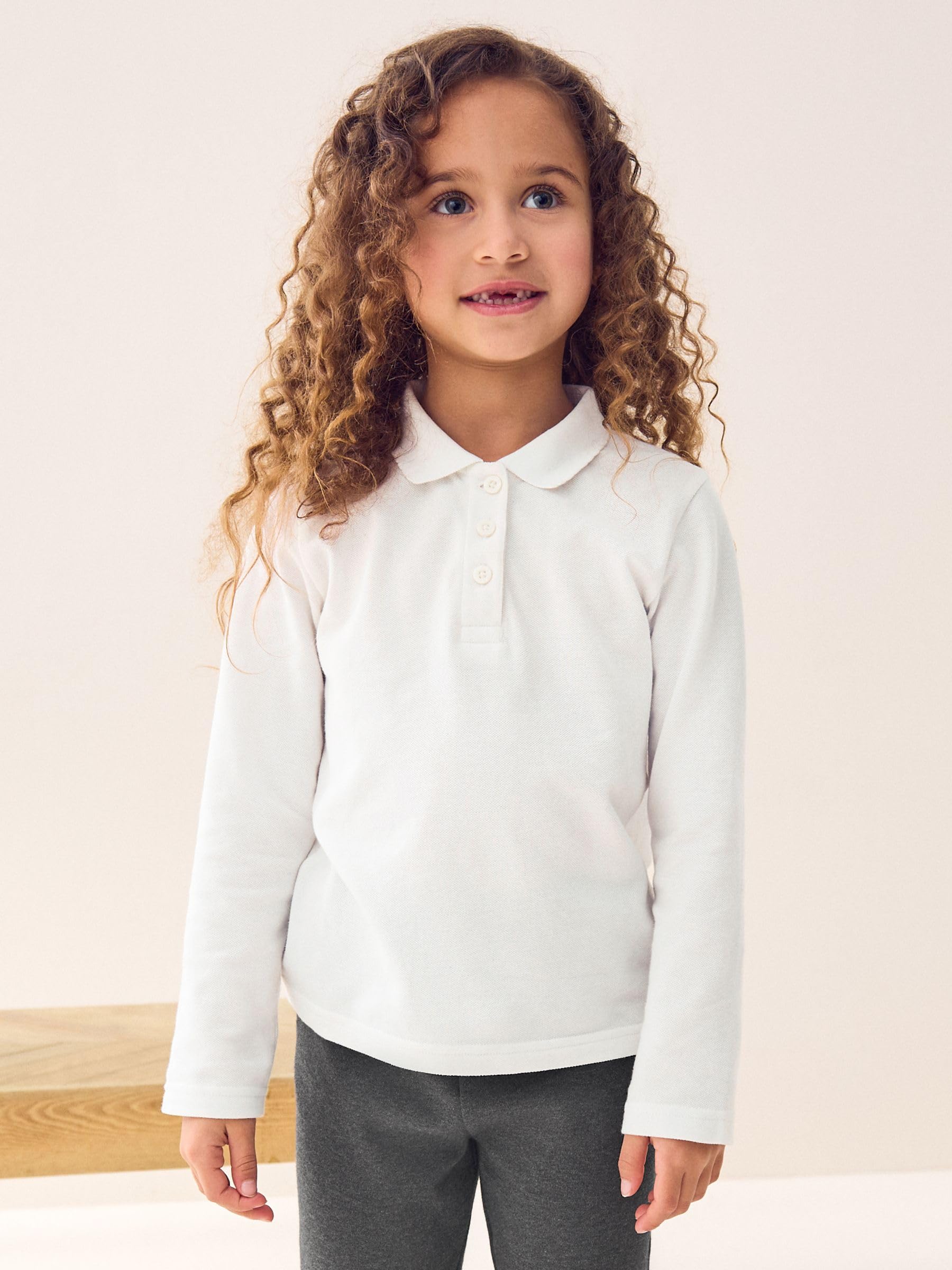NEXT Fille Polo pour l’école à Manches Longues 100% Coton, Lot de 2