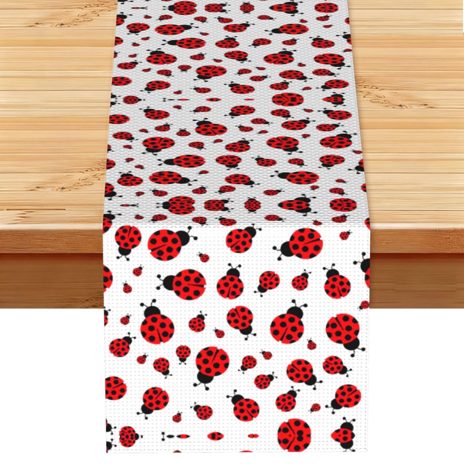 Ladybug Printed Dining Table Runner 13x72 Inch, Non-Fading Decor for Kitchen Dresser Fireplace Mantel