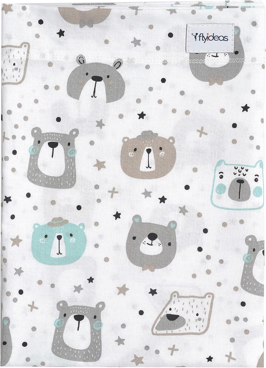 FlyIdeas Lenzuola Next to Me 90x50 cm, 100% Cotone - Set Biancheria Completo con Coprimaterasso Impermeabile - Lenzuola Compatibili Next2Me 95x55 / 90x50, Bears