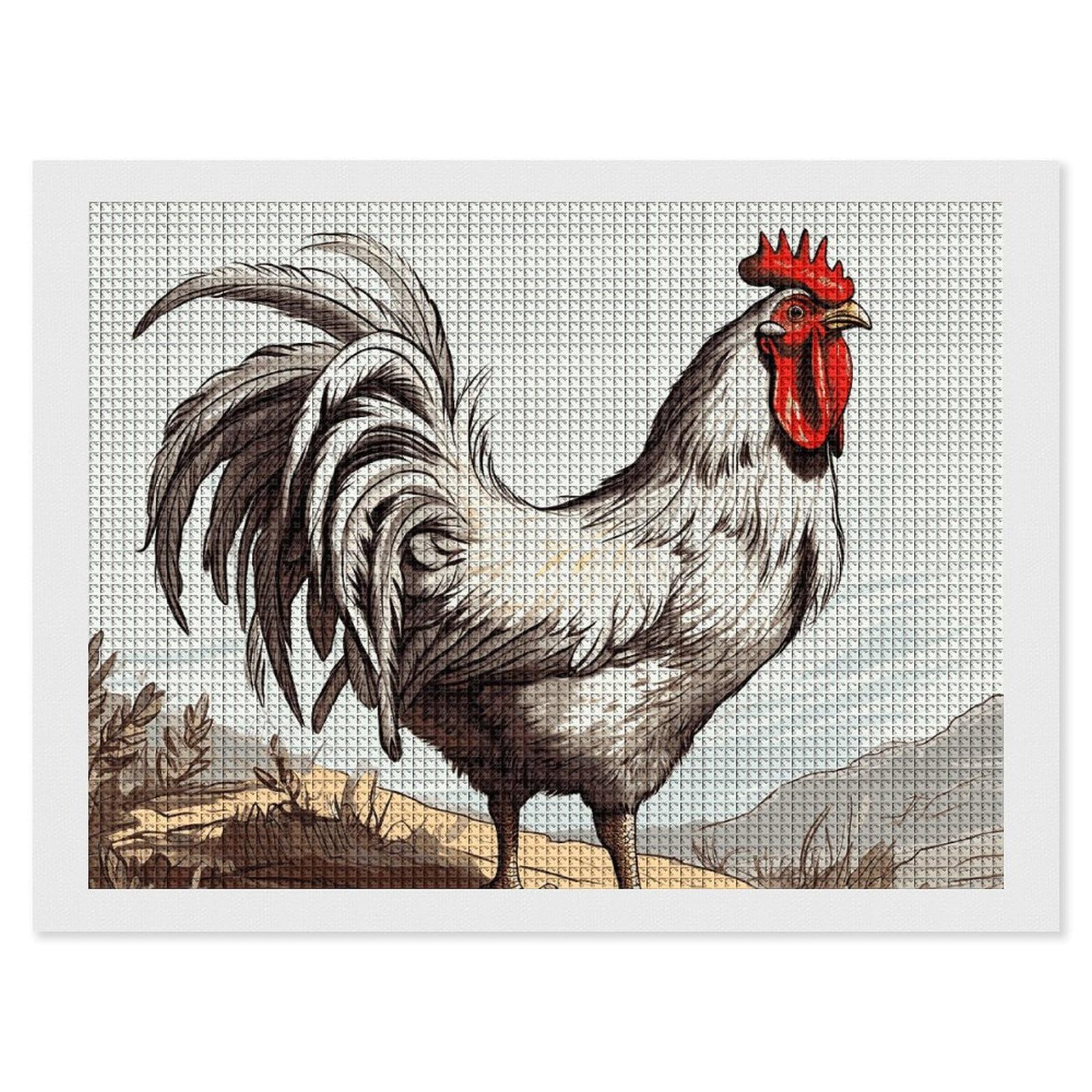 Chicken Sketch Diamond Art Kits for Adults, DIY 5D Diamonds Painting Kits for Beginner, Round Full Drill Diamond Dots Painting, 12"x16" Diamonds Pictures Gem Art and Crafts Wall Decor