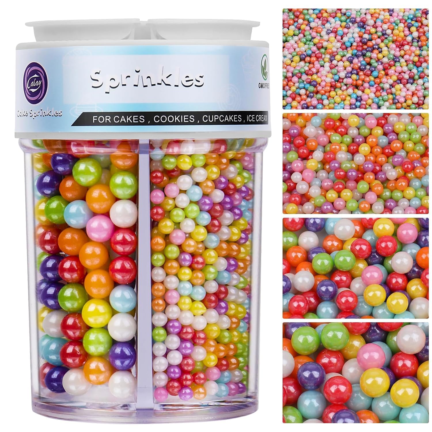 Essbare Bunt Zuckerstreusel & Zuckerperlen 130g - In 4 Vorsortierten Gr en 24710mm f r Eis Torten Cupcakes & Kekse - Perfekte Perlen Streusel Deko f r Hochzeit & Geburtstag
