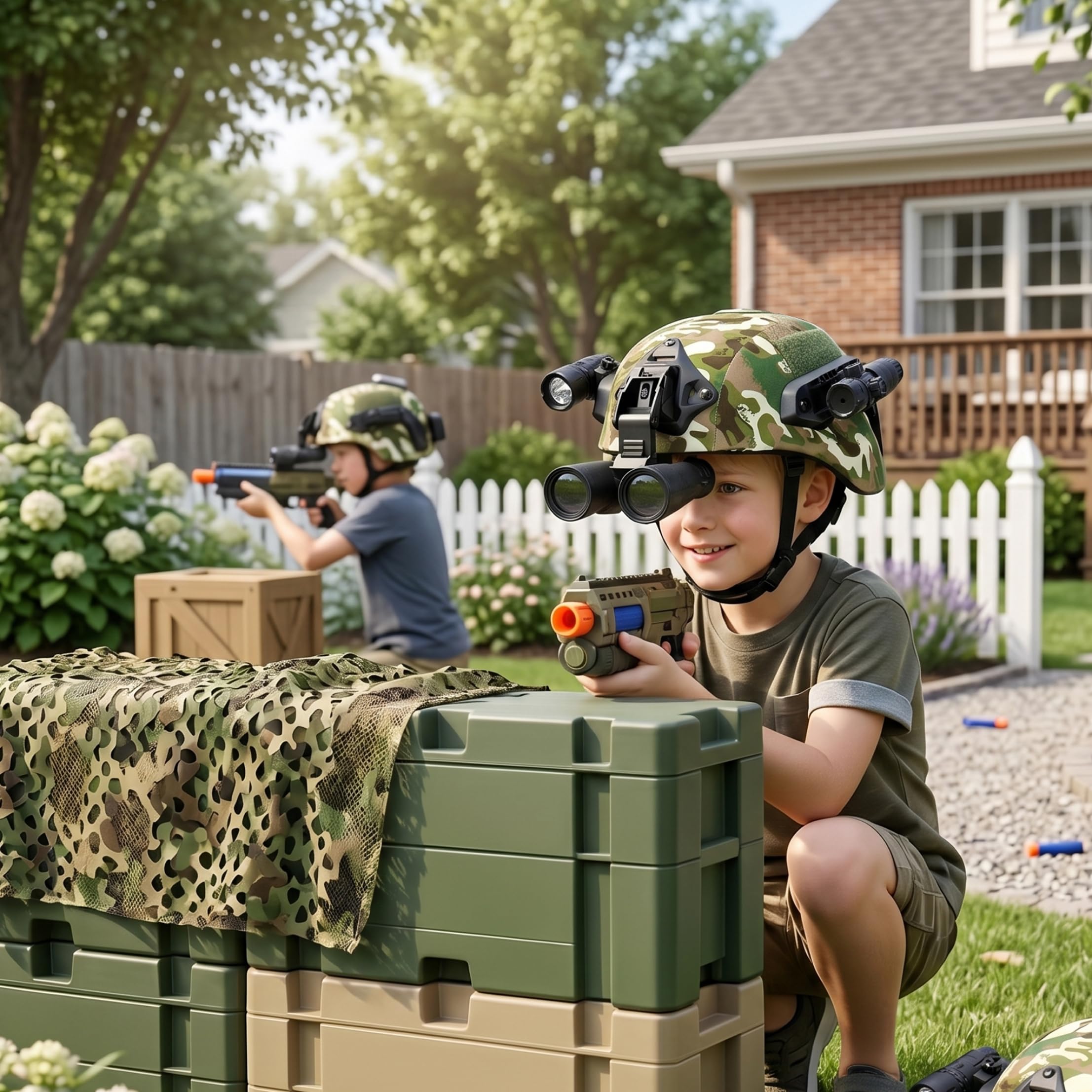 Casque balistique, Casque léger pour Enfants avec télescope et Lampe de Poche, Ensemble Complet de Costume Militaire Airsoft et Cosplay avec Rails modulaires