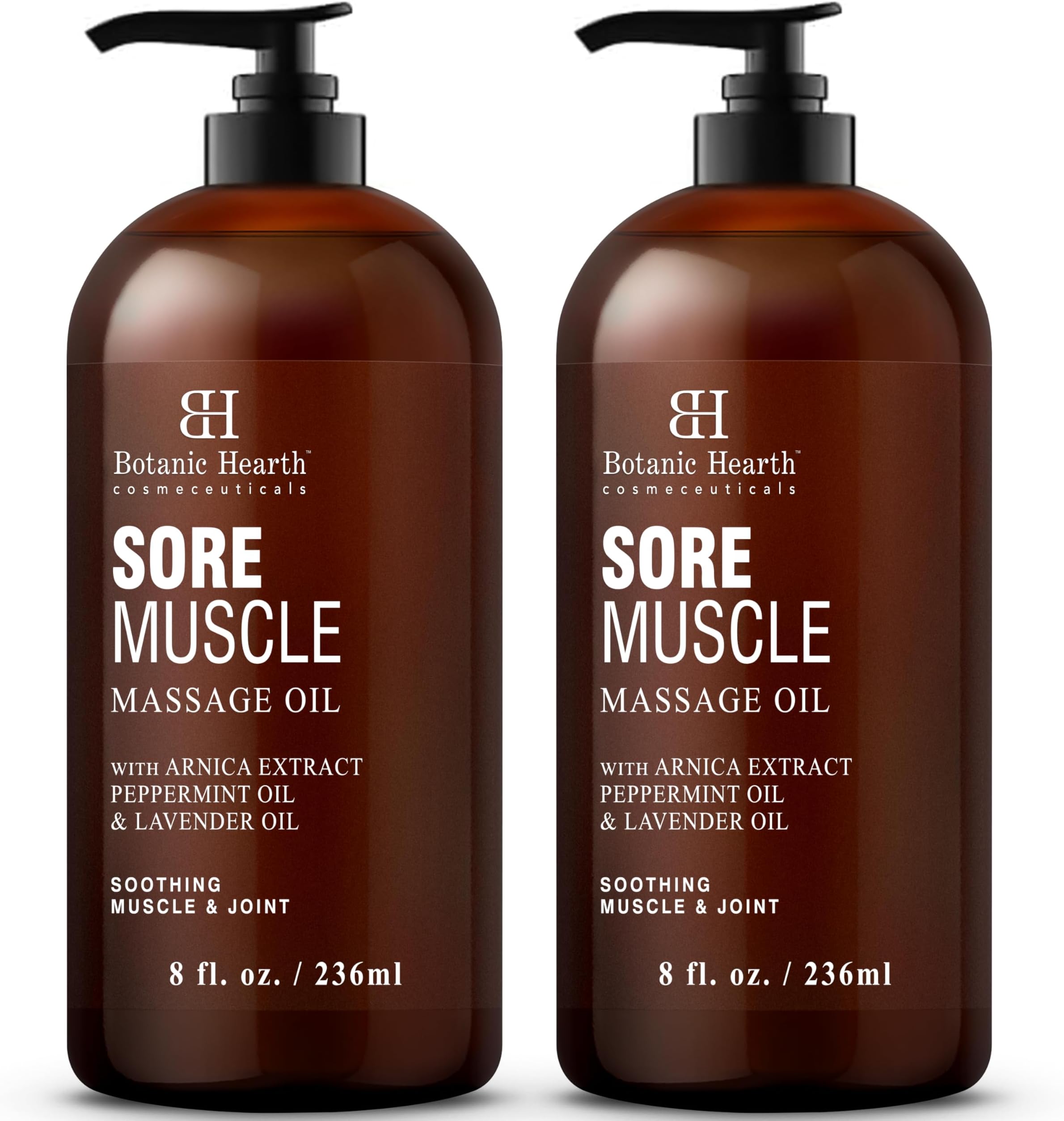 Botanic Hearth Soremuscle Massage Oil 8 Fl Oz (2 pack)| Refreshing, Relaxing Massage Oils for Muscle Relaxing & Joint Comfort | Made with Natural Oils | for All Skin Types, for Men & Women