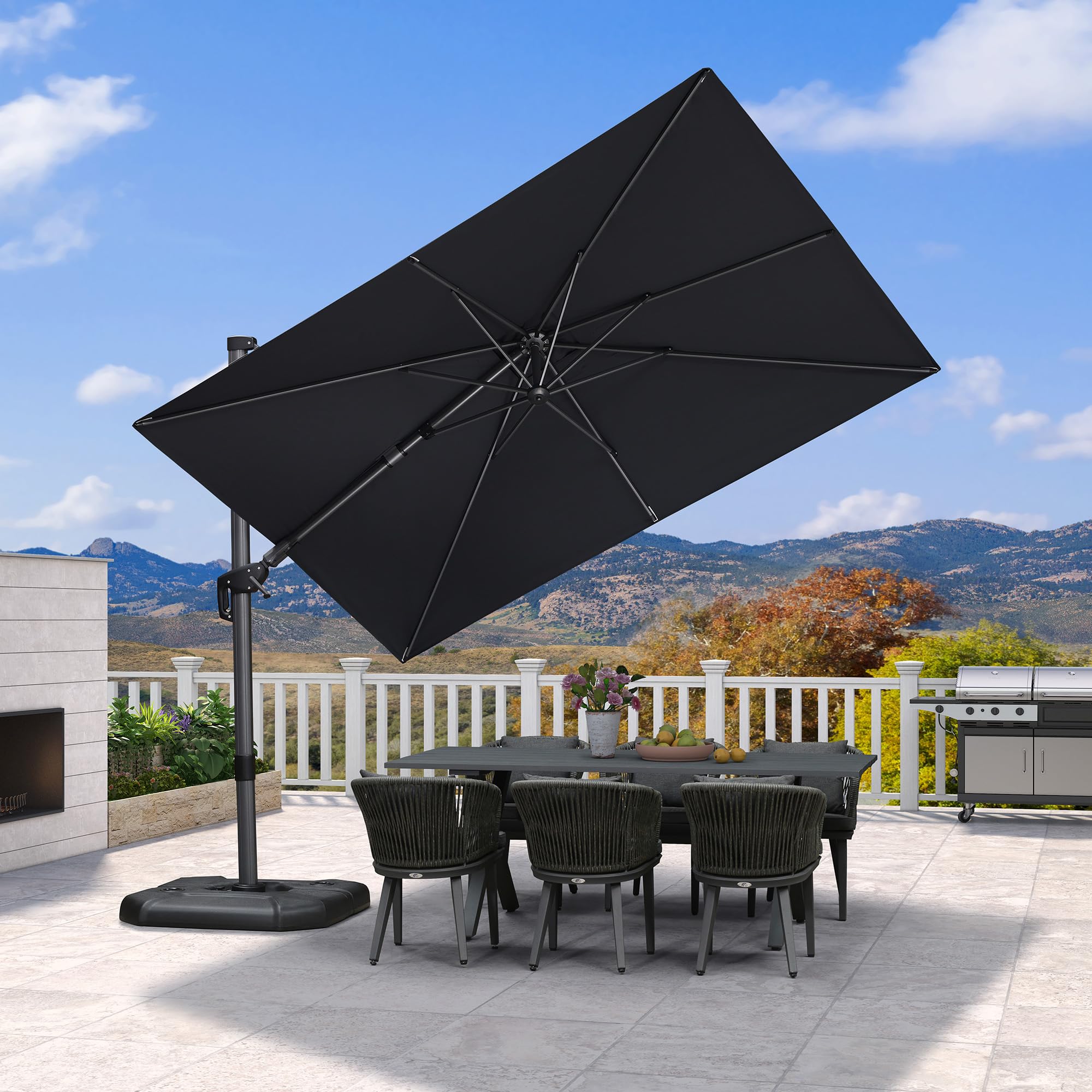 PURPLE LEAF Parasol Déporté 3 x 2 m Gris Inclinable avec Pied de Croix | Inclinaison bidirectionnelle, Surface d'ombre agrandie, Rotation à 360°, 5 niveaux d’inclinaison, Parasol de jardin extérieur