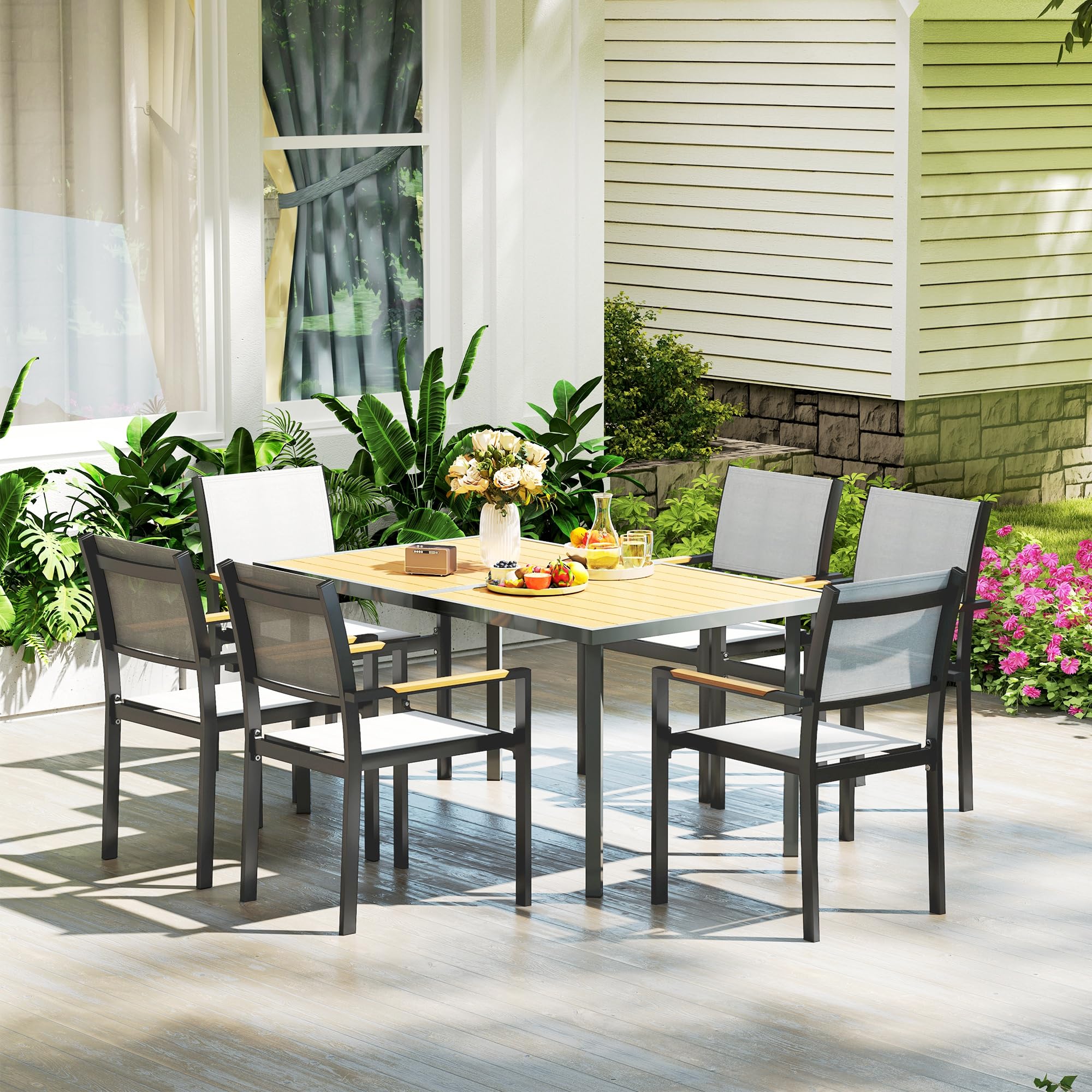 Outsunny Table à Manger de Jardin 6 Personnes, Acier Anti-Rouille, 150 x 90 x 72 cm
