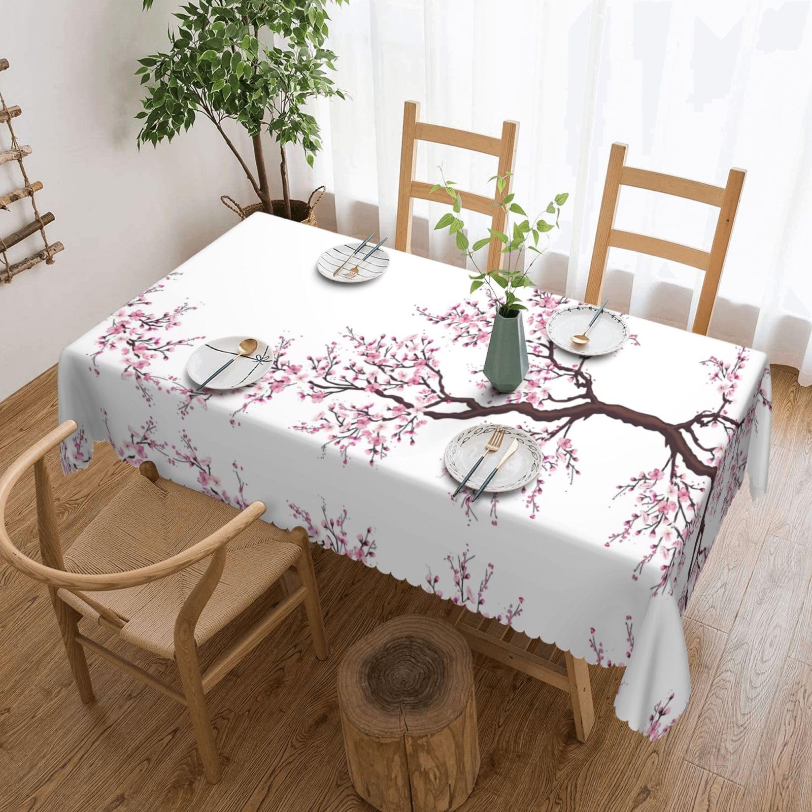 HLSBSSL Cherry Blossoms Tree Patterned square lace tablecloth, wrinkle-resistant and durable, suitable for dining tables, parties, etc.