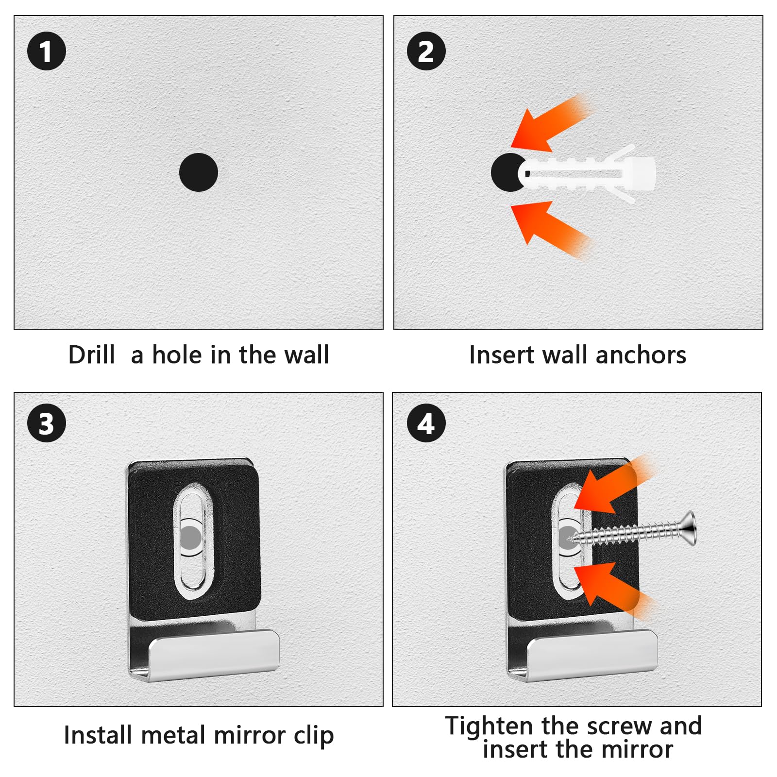 Amabro Lot De 8 Clips De Support De Miroir, En Acier Inoxydable 304