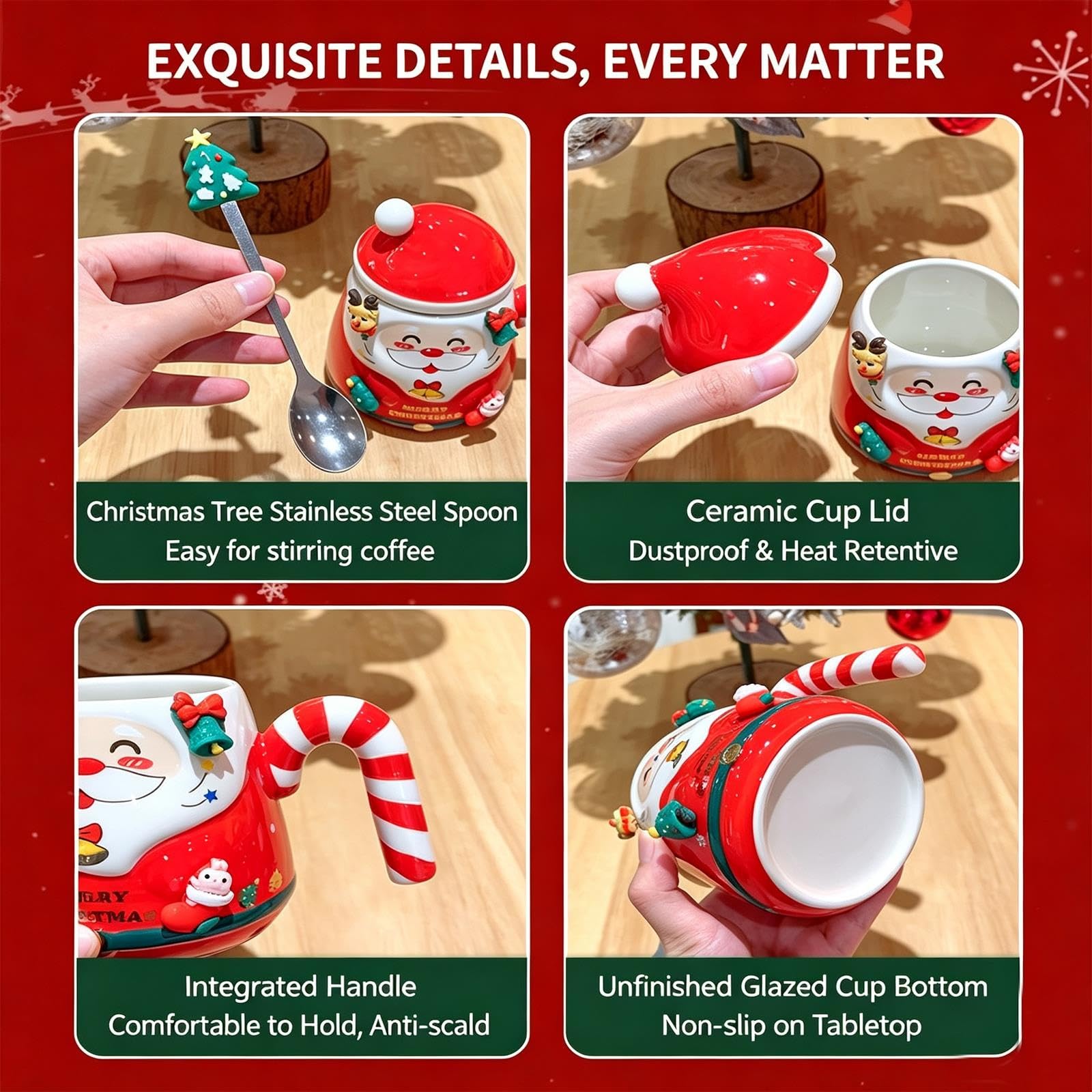 Taza Navideña Papá Noel de Cerámica, Lindo Set Regalo Taza Café Navidad